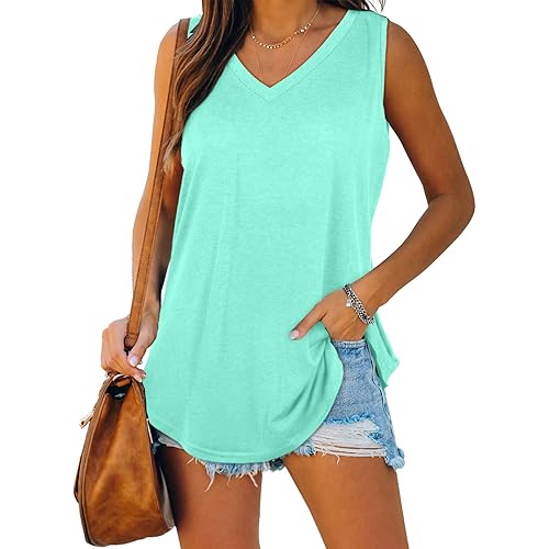 XIEERDUO Womens Tank Tops V Neck Basic Solid Color Casual Flowy Summer Sleeveless