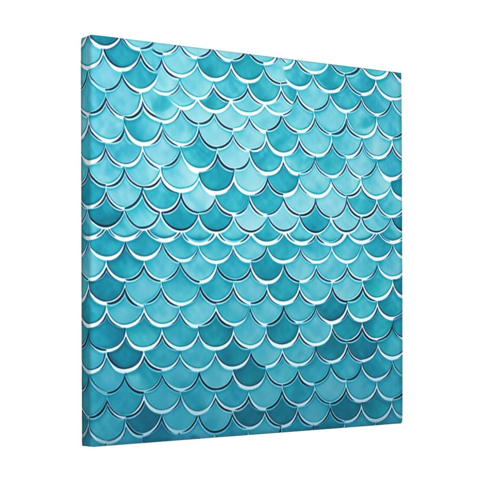 KLOPH Blue Waves Squama Mermaid Scale Canvas Wall Art for Living Room 12"x12" Modern Artwork Painting for Bathroom Hanging Canvas Prints Aesthetic Wallart for Bedroom Kitchen Office Wall Decor