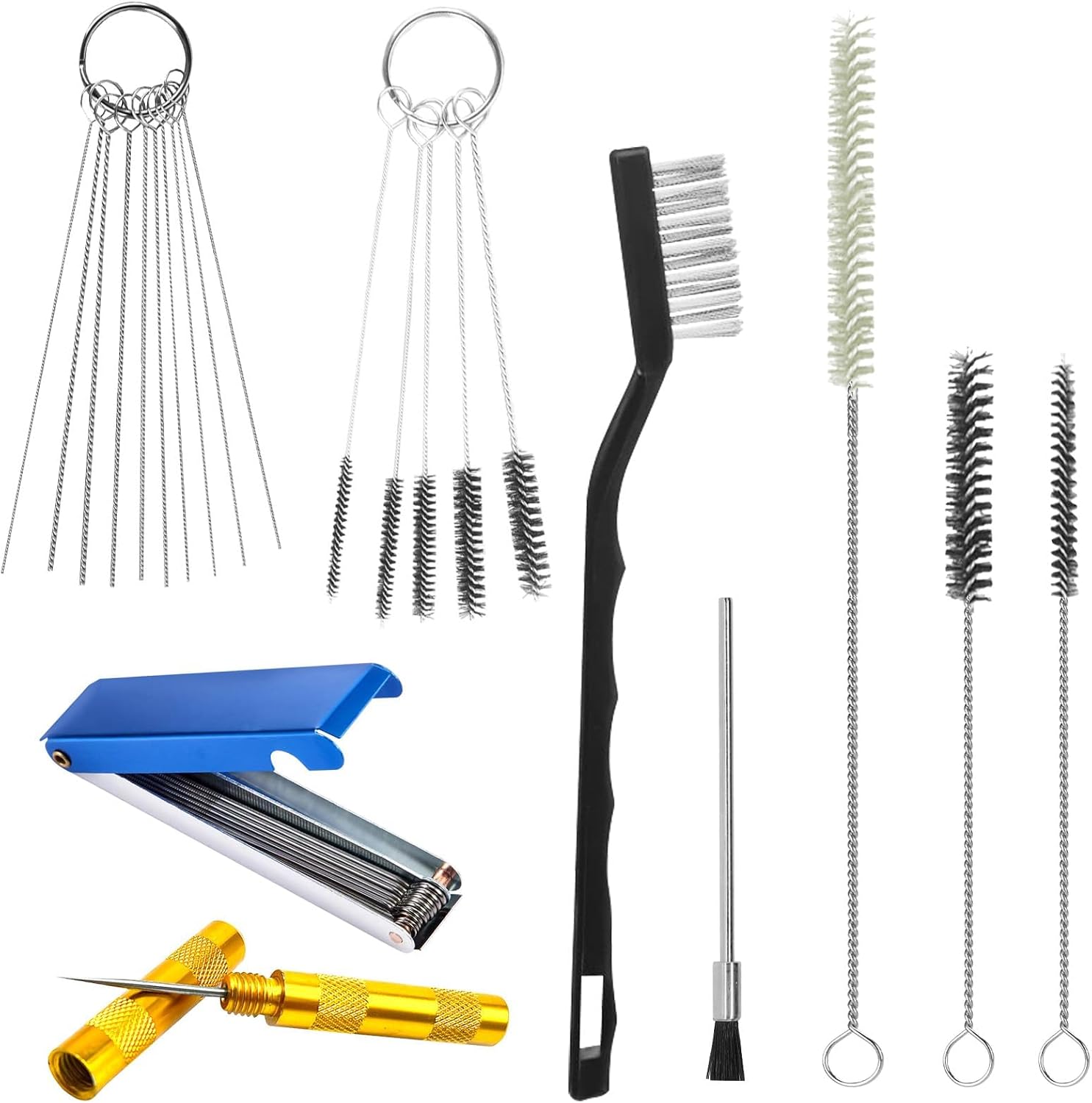 9Pcs Carburetor Jet Cleaning Kit Tool, Professional Welding Tip Cleaner & Carb Jet Cleaning Kit with Brushes, Stainless Steel Needles & Hooks for Motorcycle ATV Chainsaw & Welder