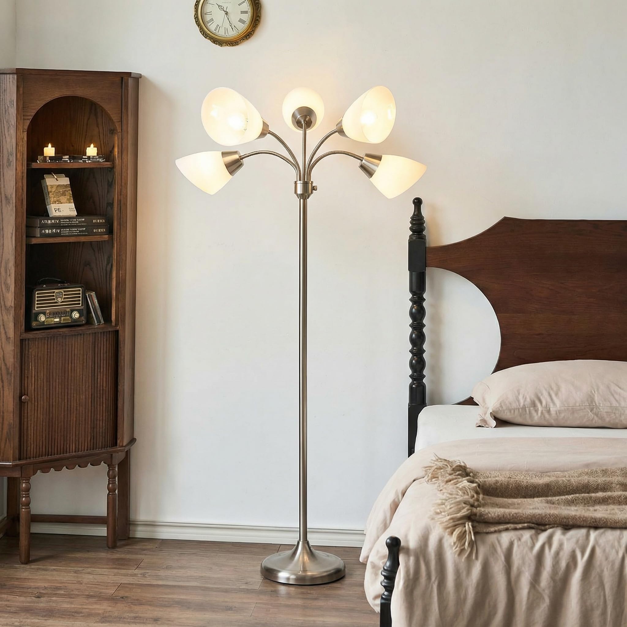 FIRVRE Klassische Stehlampe Wohnzimmer, Leselampe Wohnzimmer Industrial Style, Schmale Stehlampe Vintage mit 5 Flammig für Büro Schlafzimmer Sofa Studio