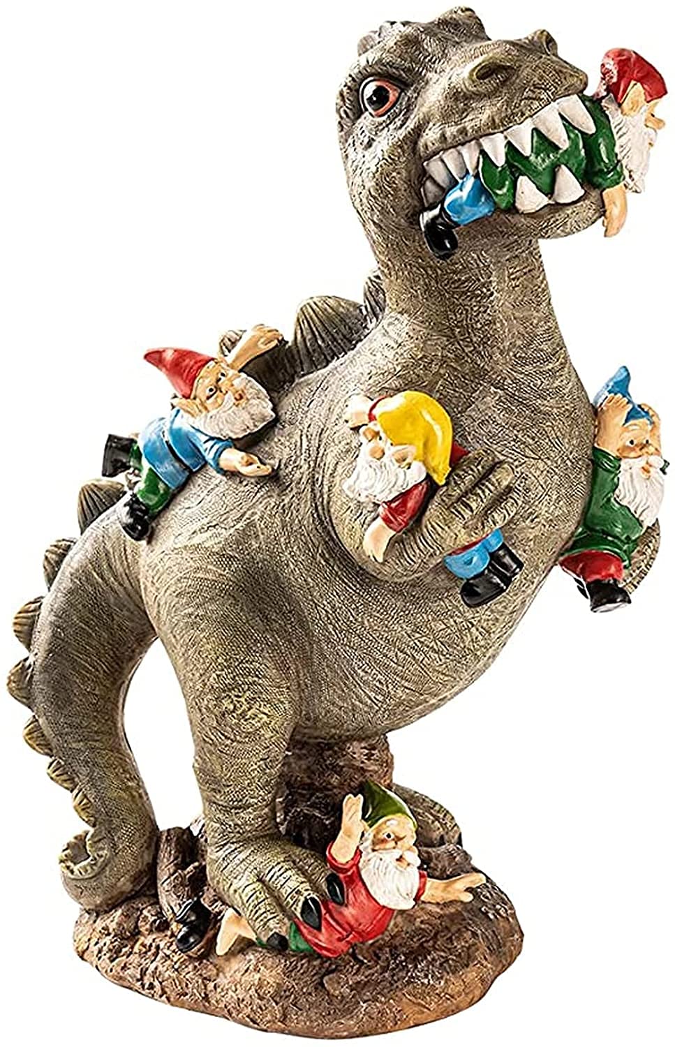 SHIJIAN Garden Dinosaur Eating Gnomes Statues,Dinosaur Eating Gnomes Garden Statue Art Decorations, Jurassic Dinosaur Eating Gnomes Garden Art Outdoor for Fall Winter Garden Decor (Dinosaur(L))