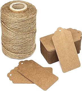300 Feet Natural Jute Twine and 100PCS Brown Retangle Kraft Paper Gift Tags for Crafts & Price Tags Lables by Blisstime - coolthings.us
