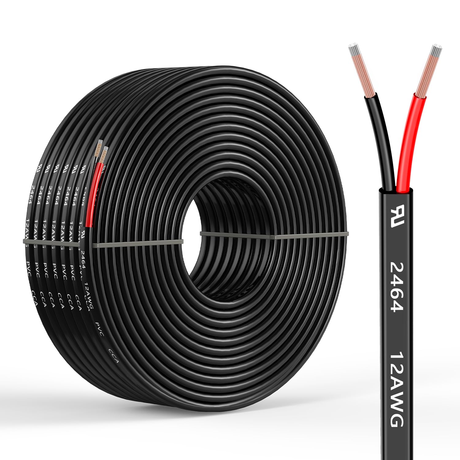 12 Gauge 2 Conductors 30FT Electrical Wire, Flexible Low Voltage PVC Copper Clad Aluminum Extension Cord for Car Speaker Wire, Car Lighting, LED Wire,