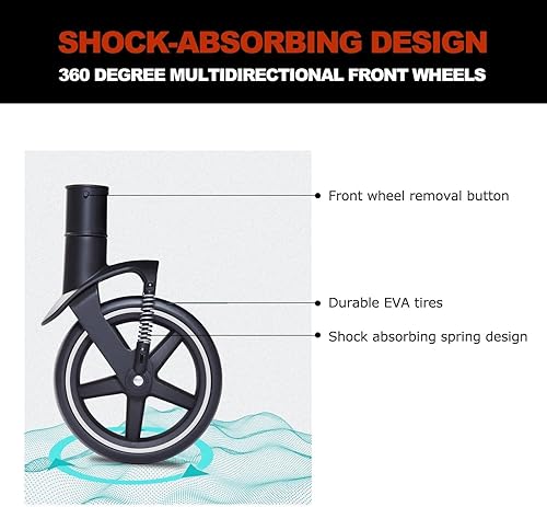 Miniatura 5 de Cochecito grande para perros de 4 ruedas para perros medianos o 2 perros, plegable con un solo clic, malla transpirable grande y techo solar,