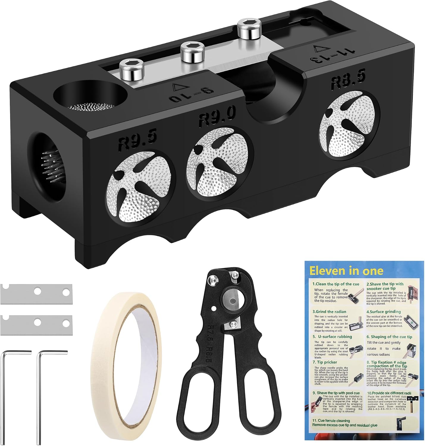 Billiards Pool cue Tips Replacement kit, Professional Pool Cue Tip Repair Kit, Portable Cue Stick Tool for Shaping and Replacing Tips, Complete Billiards Accessories