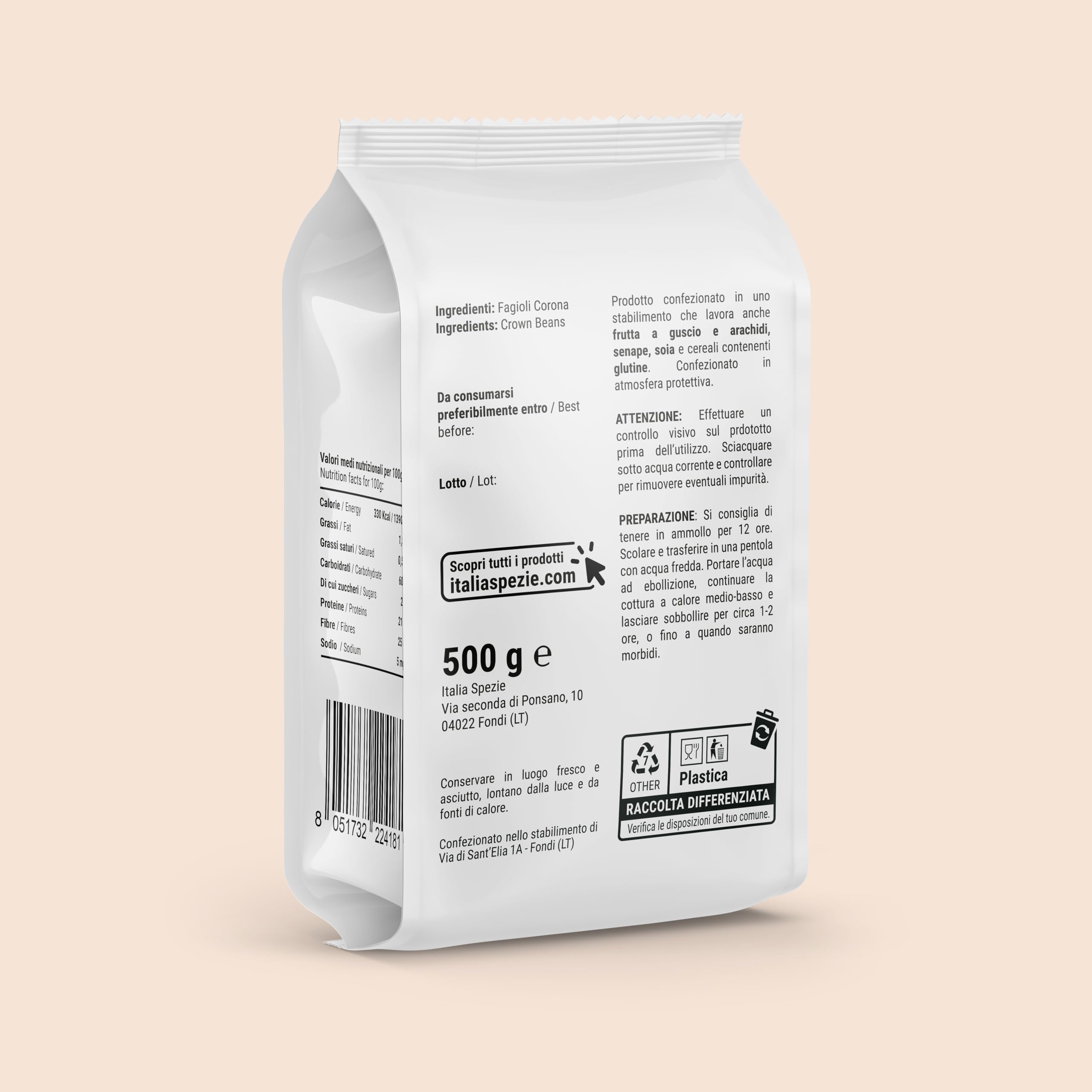 ITALIA SPEZIE - Fagioli Corona - Pacco da 5 x 500 g - Fagioli Bianchi di Spagna