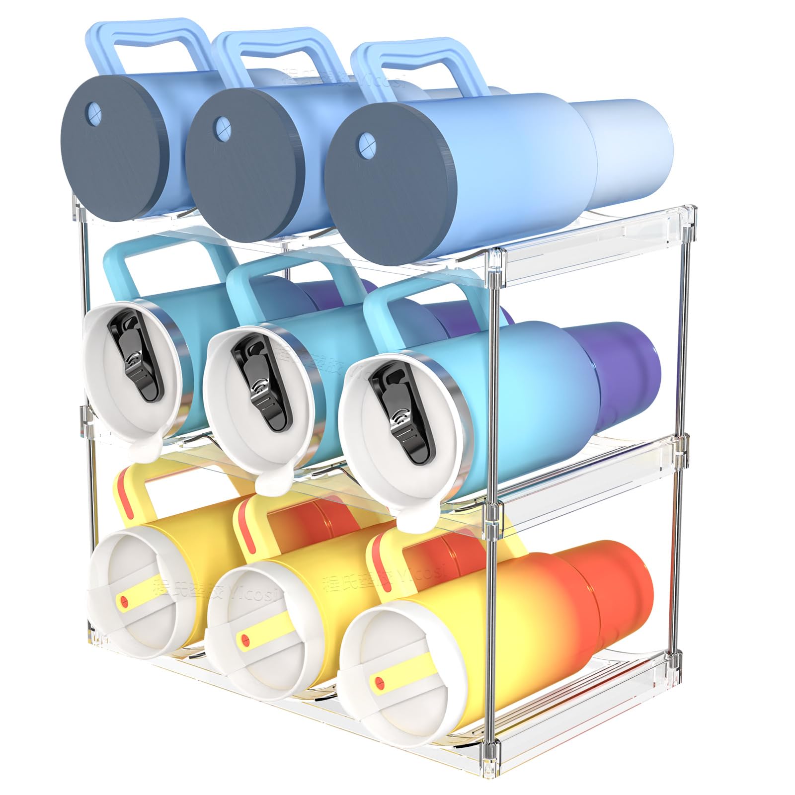 House of Quirk Plastic Tumbler Rack, 3-Layer Stackable Water Bottle Organizer with 9 Slots, Cupboard & Fridge Bottle Storage Rack for Kitchen Cabinet, BPA-Free Space-Saving Bottle Holder-image-22