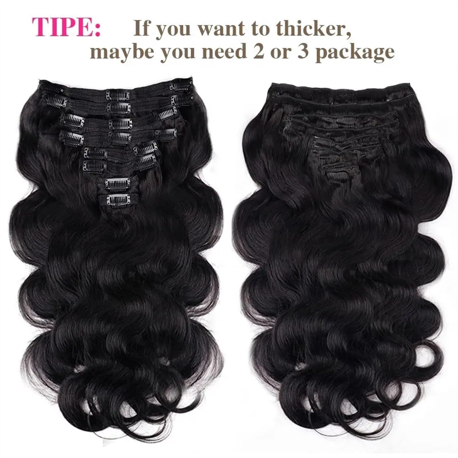 Przedłużanie włosów 8 sztuk doczepiane ludzkie włosy typu body wave, 120g miękkie doczepiane fale typu body wave naturalne czarne ludzkie włosy falowana treska dla kobiet Treska (Size : 24inches, Co