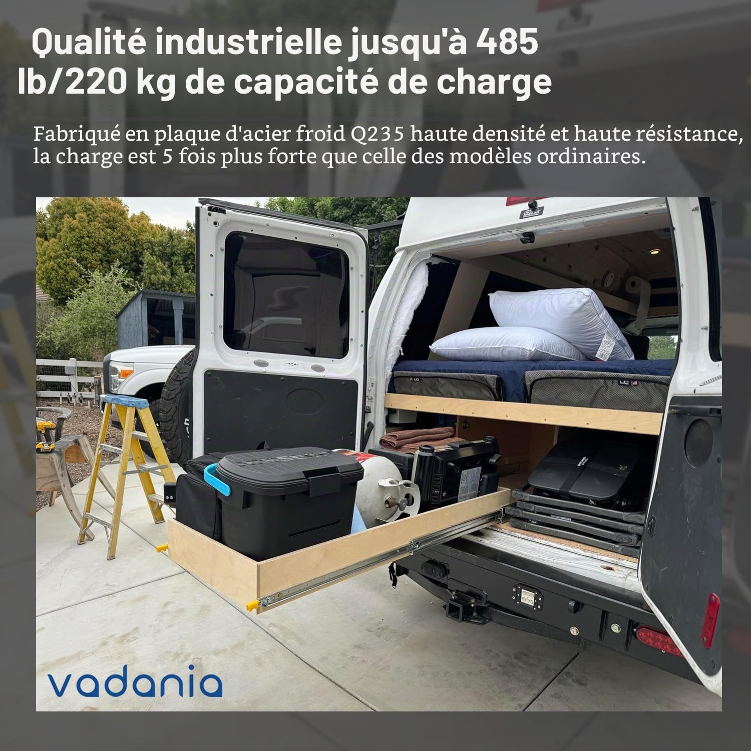 VADANIA Glissières de tiroir robustes de qualité industrielle de 1300 mm avec serrure #D76, élargissement de 76 mm, capacité de charge jusqu'à 148 kg, montage latéral, 1 paire