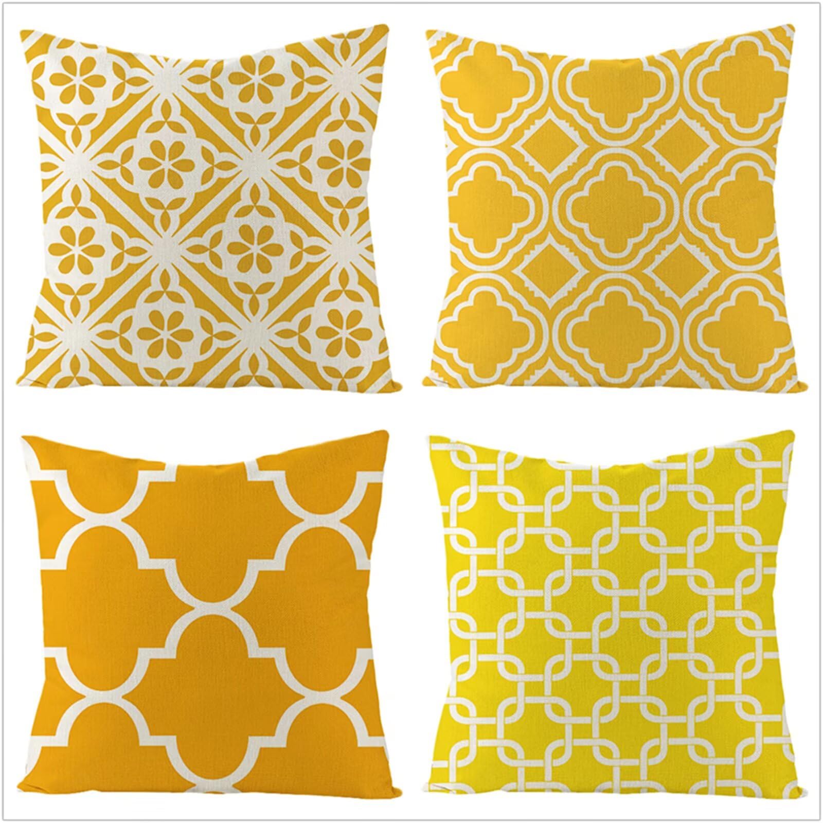 Fundas Cojines 65x65cm,Funda Cojin Modernas Juego de 4 Funda de Almohada Elegantes Decorativa para Sofá Coche Cama Sillas Líneas geométricas Amarillas