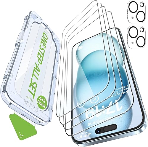 Miniatura 22 de iGluz Paquete de 4+2 protectores de pantalla de privacidad para iPhone 15 Pro Max con protector de lente de cámara de 6.7 pulgadas, 9H + vidrio