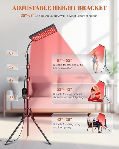 Miniatura 7 de Terapia de luces rojas para cara del cuerpo, panel de terapia de luz LED de 75 con soporte, luz roja de 35 W 660 nm y dispositivo de luz infrarroja