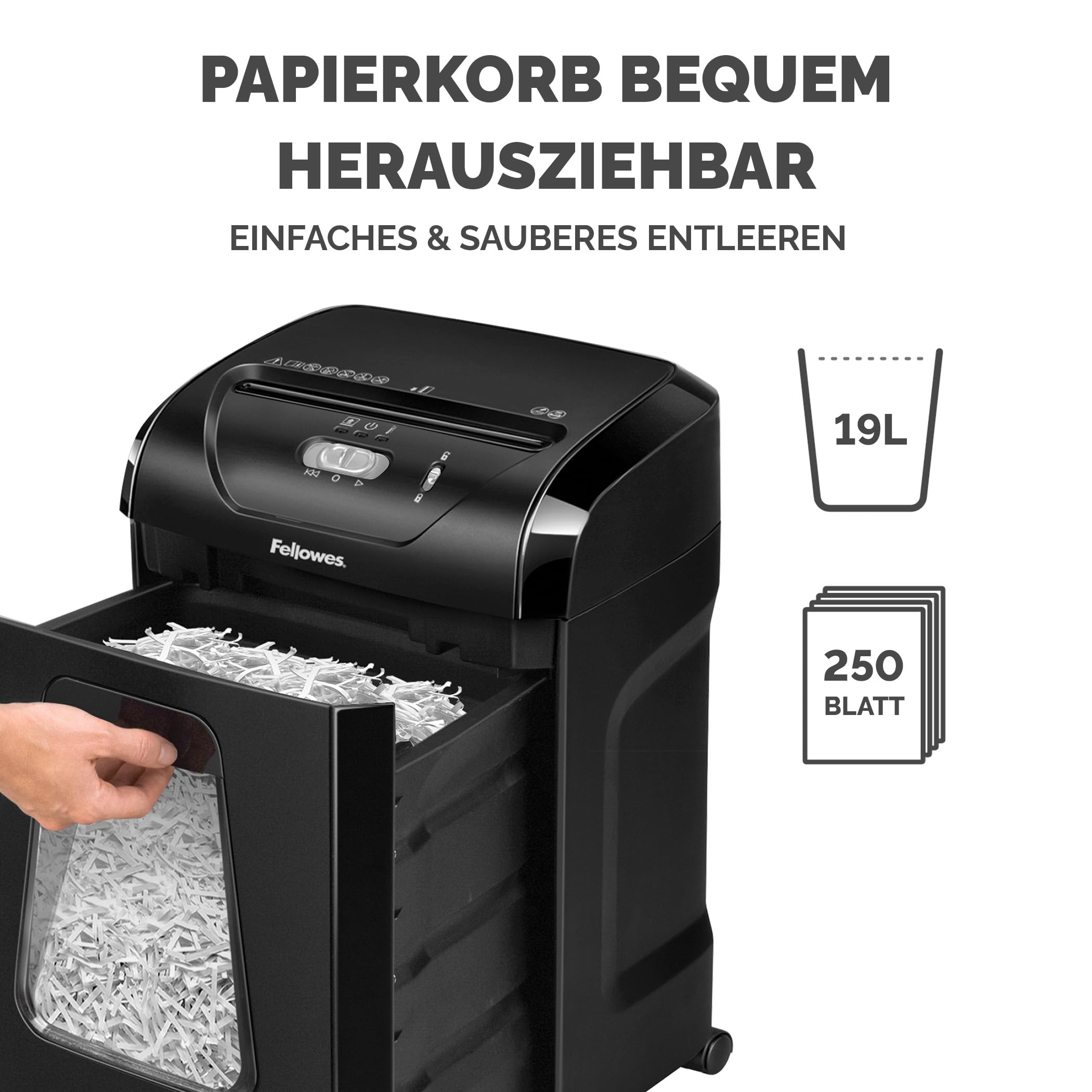 Fellowes FS-15C Aktenvernichter, Kreuzschnitt, 15 Blatt, P4, 19L Auszugsbehälter, Hochsicherheit, Papiervernichter für Zuhause & Büro, Leise & Leistungsstark, Schwarz