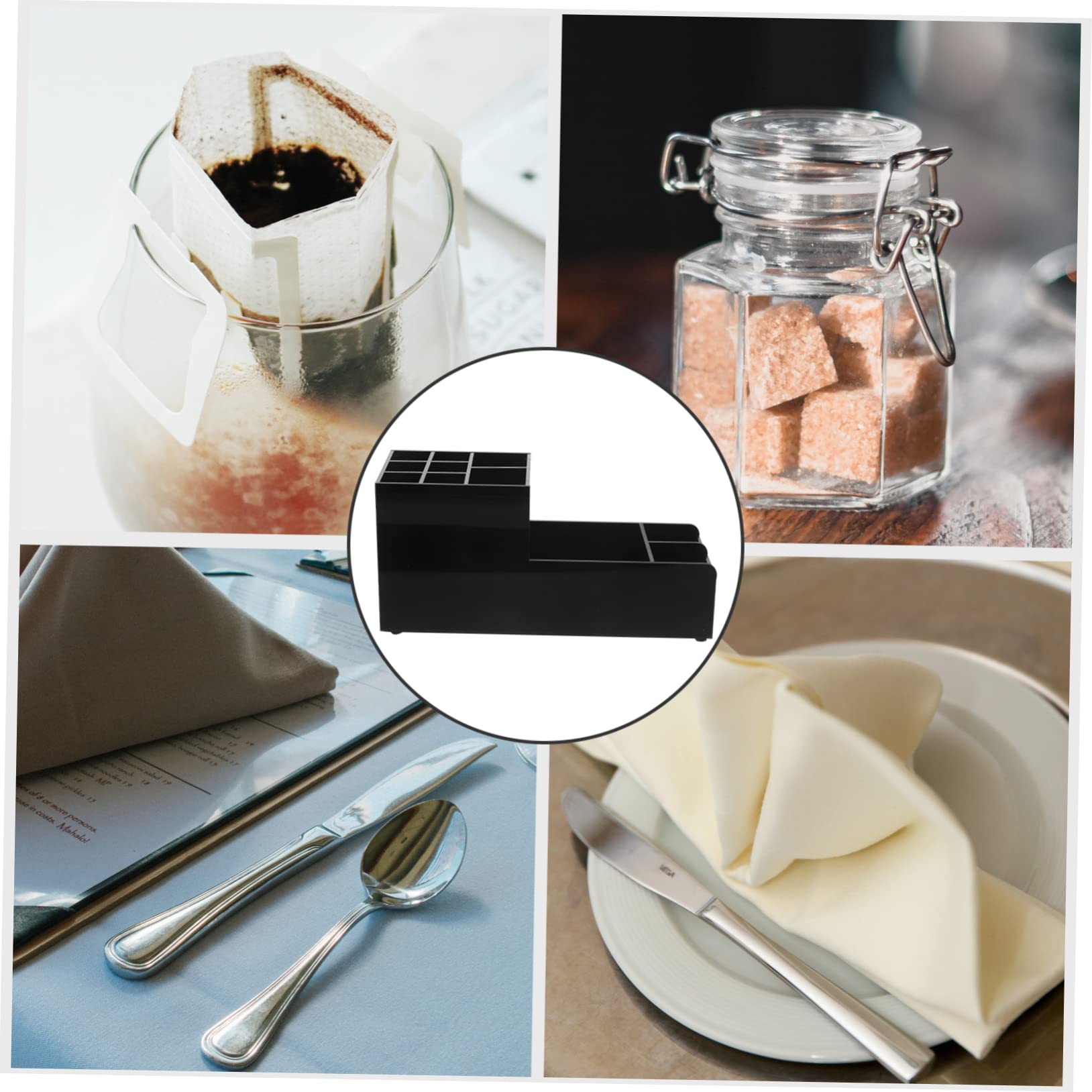 Organizador de Herramientas de Bar Acrílico Negro con 11 Compartimentos | Diseño Dividido que Ahorra Espacio, para Barra y Estación de Café de Oficina