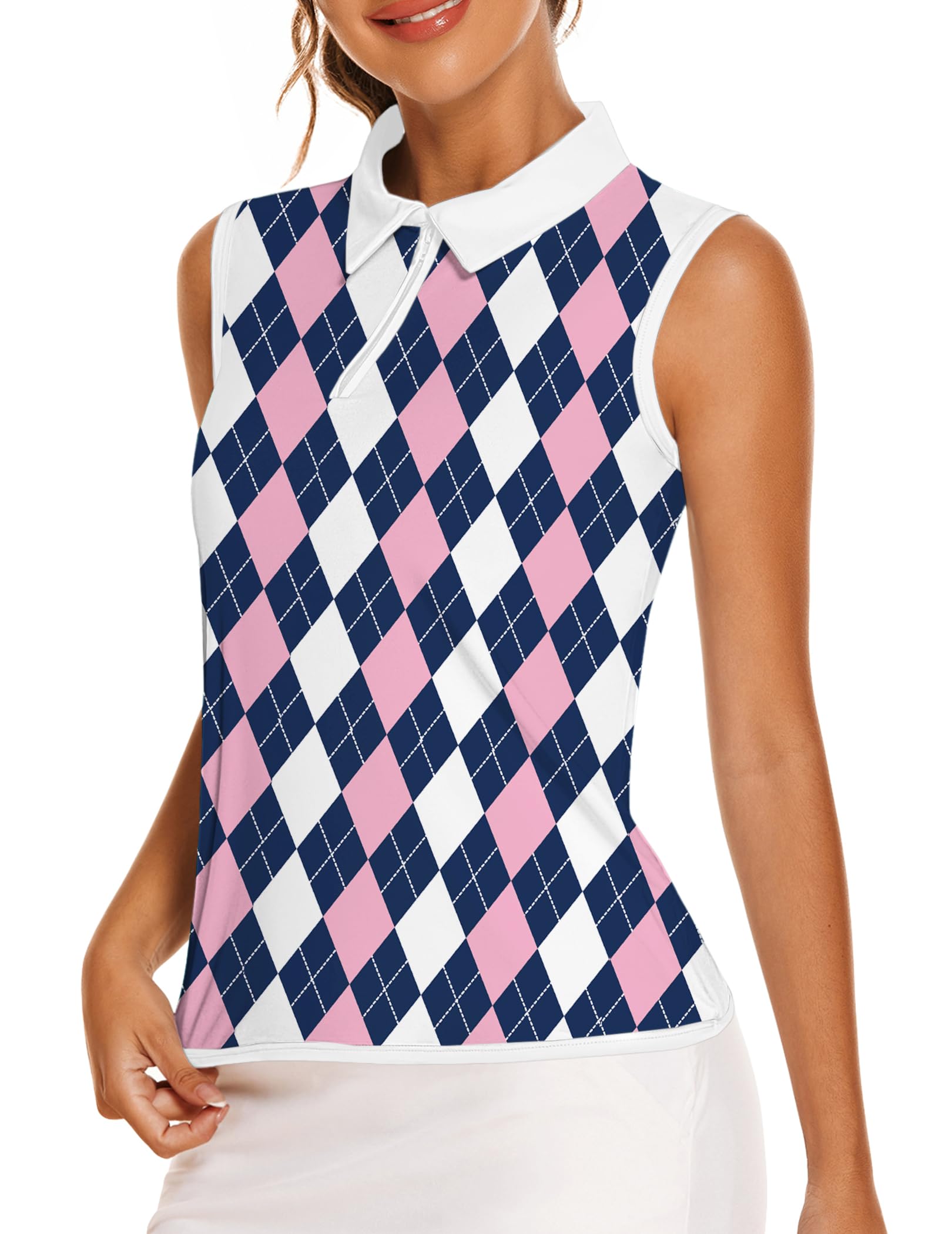 COOrun Golf Shirts for Women UPF 50+ Sleeveless Polo 1/4 Zipper Tank Tops