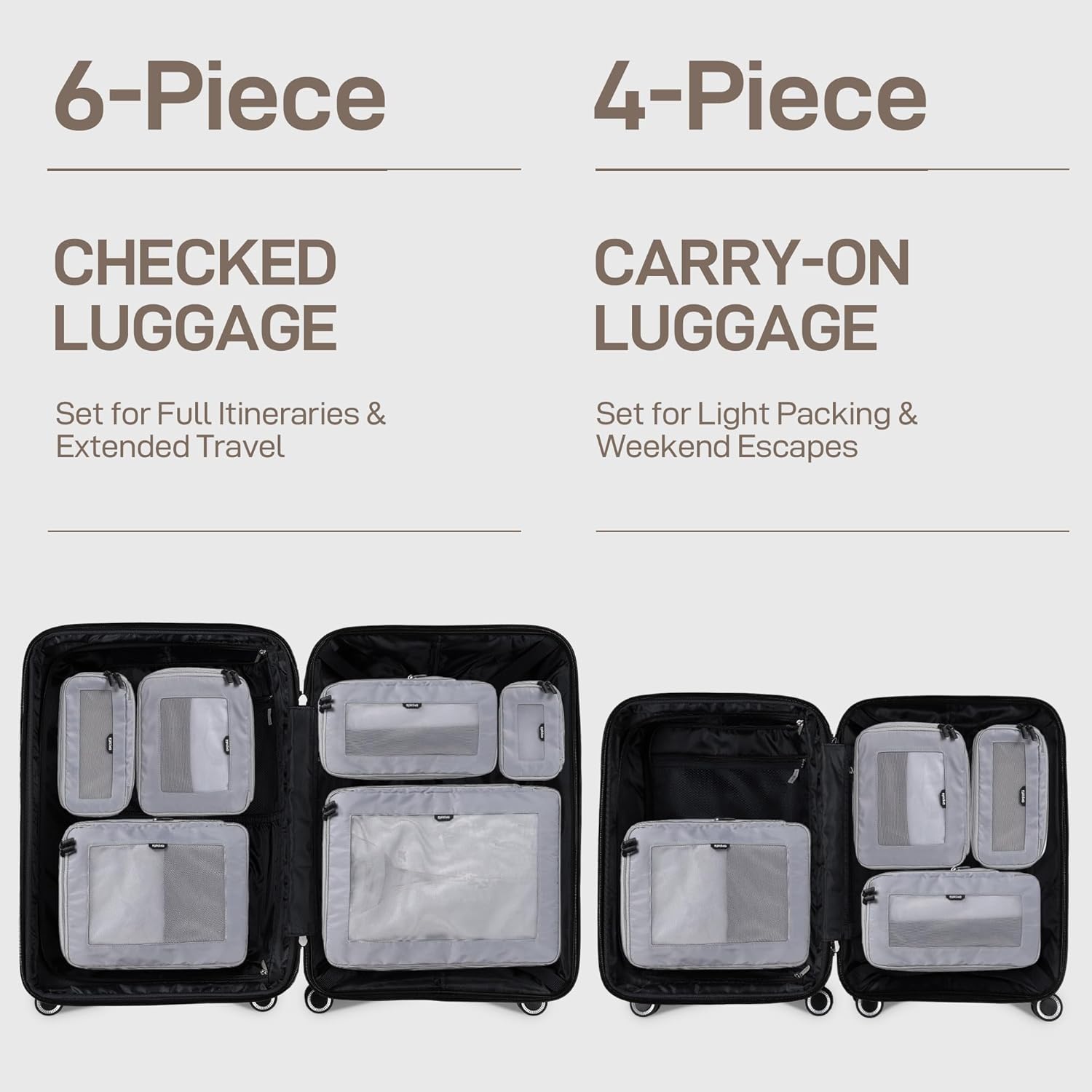 EPICKA TripCozy Compression Packing Cubes - 6 Set Durable Travel Organizer Bags with Mesh Top, Expandable Travel Accessories for Carry on, Luggage, Suitcase, Backpack (Light Grey) - Image 7