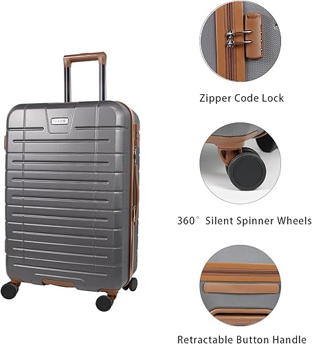 Miniatura 3 de Juego de equipaje de mano de 3 maletas expandibles con 4 ruedas giratorias para todas las personas, Gris, Maletas rígidas con ruedas giratorias,