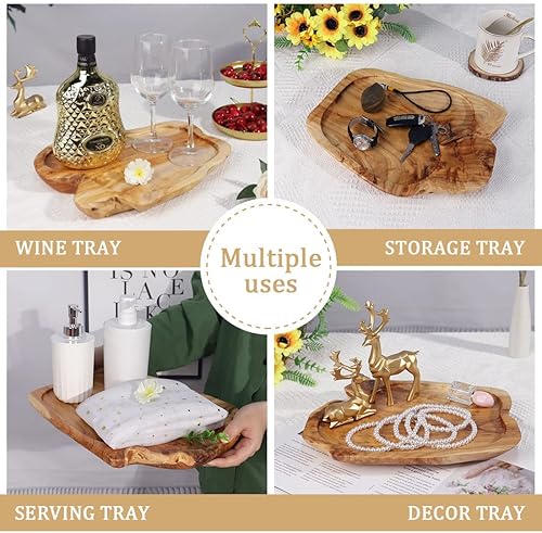 Miniatura 2 de Bandeja de madera para decoración, bandeja pequeña de madera para servir, bandeja decorativa de madera rústica, portavelas decorativo para