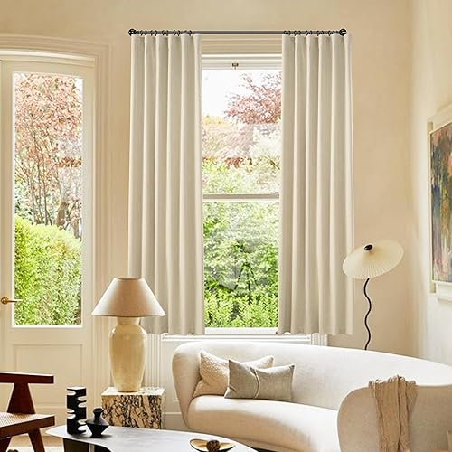 Miniatura 6 de KangBang Cortinas opacas de lino beige de 72 pulgadas de largo y 6 pies, bolsillo con lazo trasero para oscurecer la habitación, cortinas de