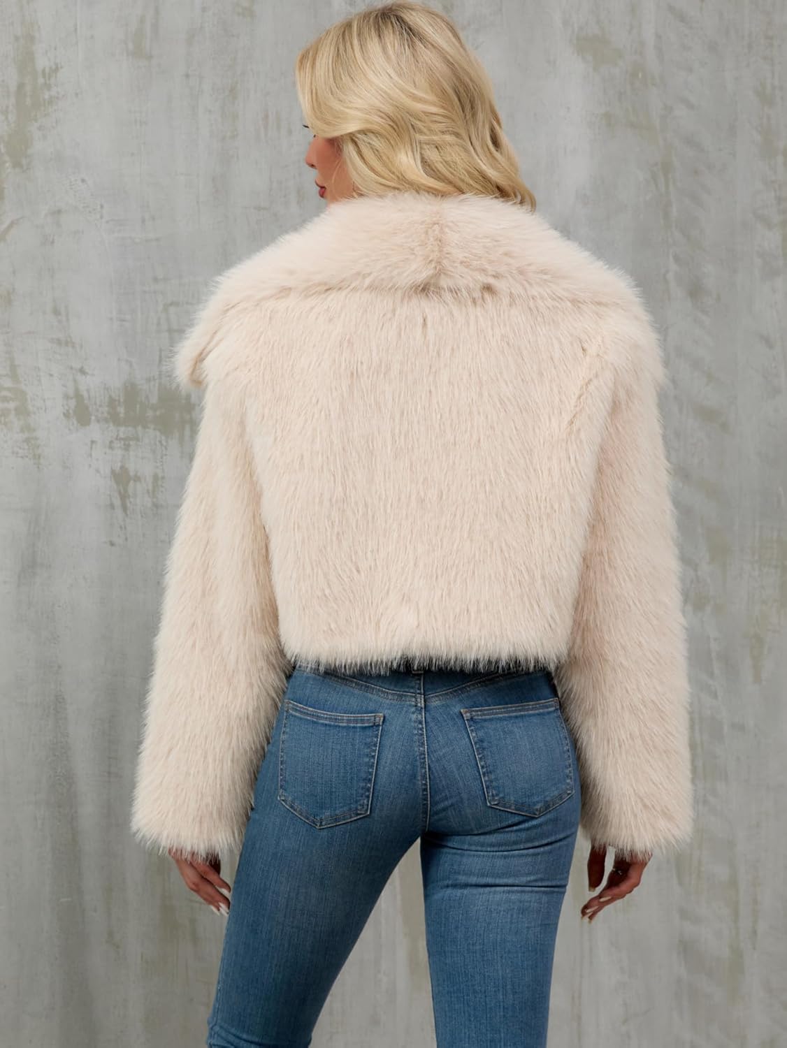 SCOFEEL Women’s Lapel Faux Fur Coat Fluffy Cropped Long Sleeve Open Front Winter Jacket Shaggy Outwear - Image 6