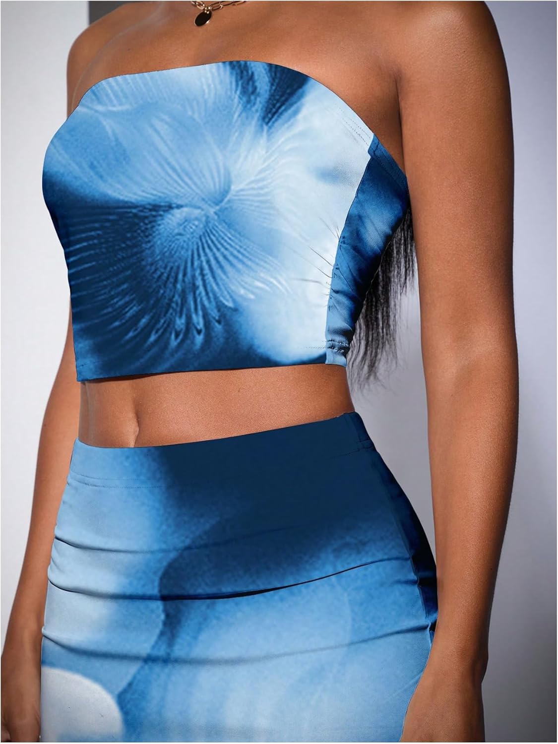 GORGLITTER Women's Two Piece Outfits Strapless Tie Dye Tube Crop Top and Bodycon Maxi Skirt Set - Image 4