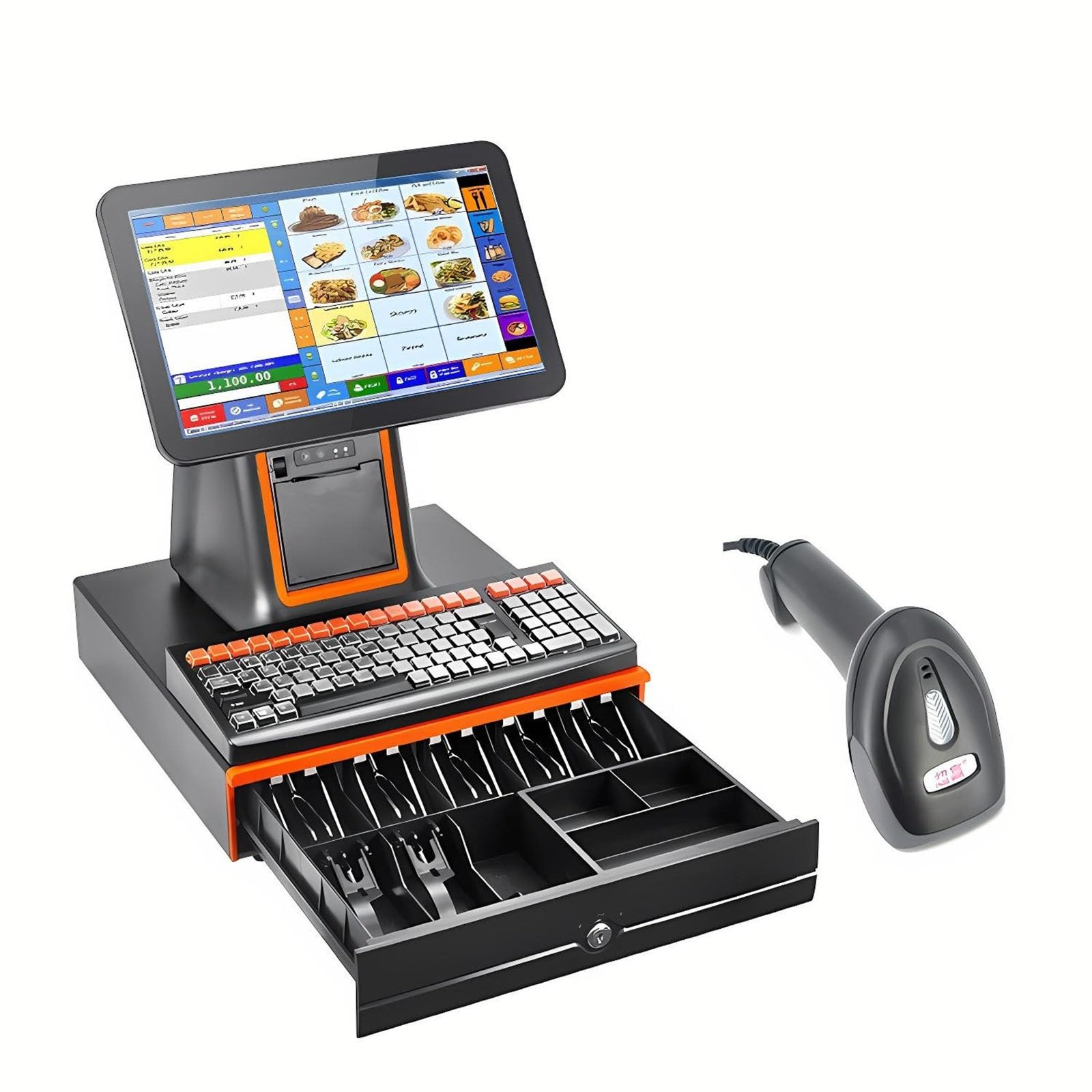 Caisse Enregistreuse Tactile Professionnelle i5 8Go 128Go, Pack Complet avec Tiroir-Caisse et Imprimante Tickets, Logiciel Non Inclus, pour Commerce et Bar(Black,58 Tooth Gear Printer)
