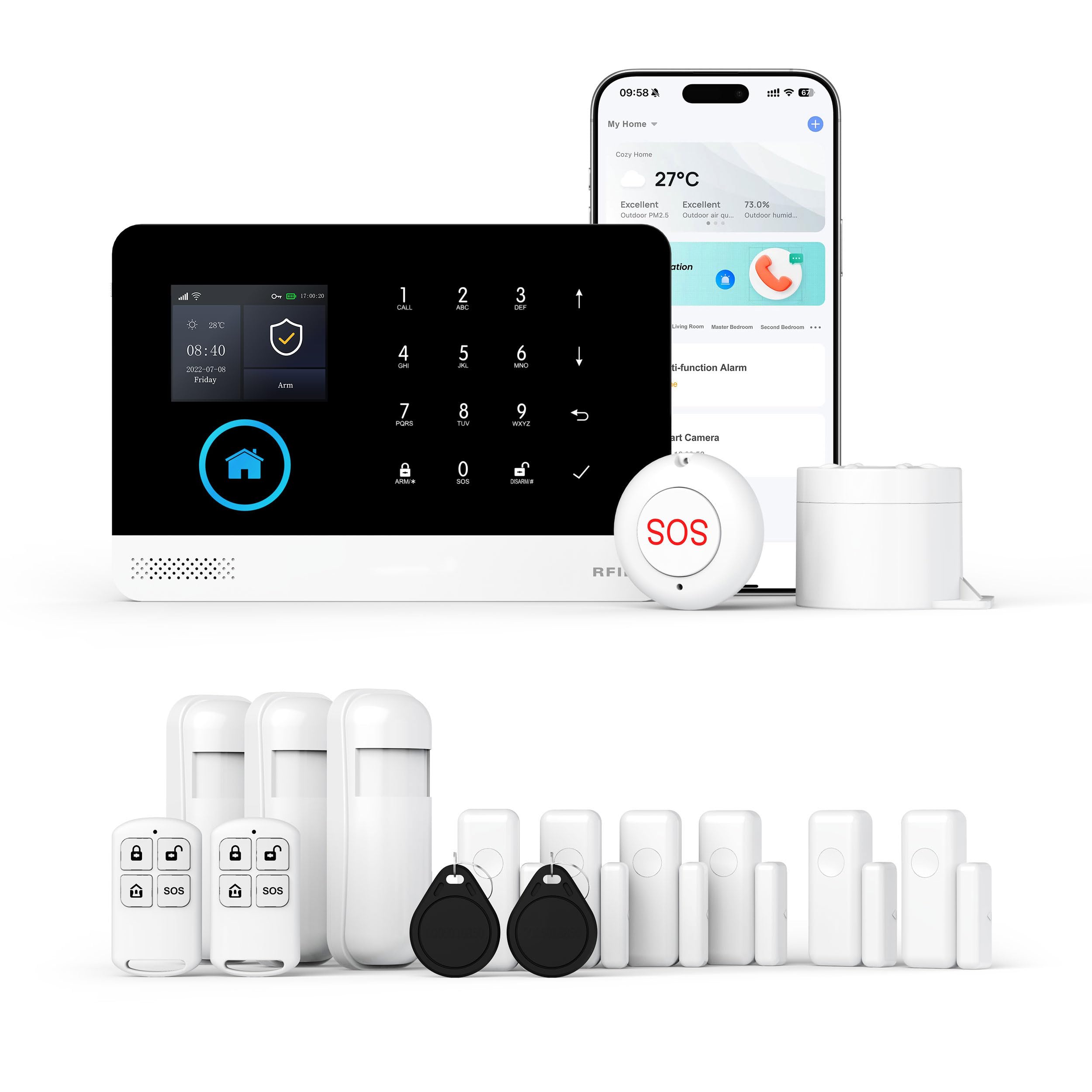 XNY GSM Home Alarms, WiFi Wireless Home Alarm System with App Alert, 16 Pieces: Siren, Motion Detectors, Door and Window Sensors, Remote Controls