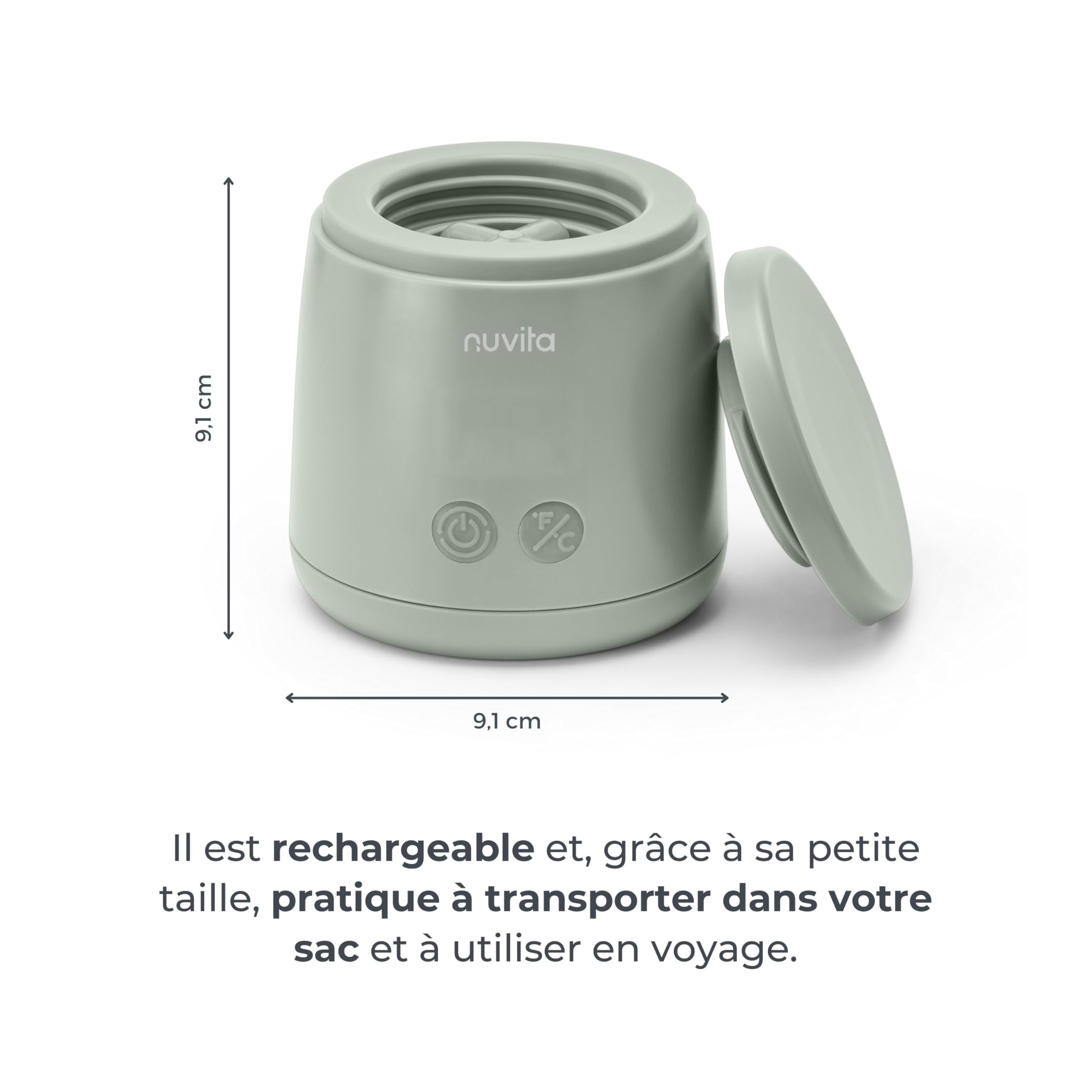 Nuvita 1163 Warm’n’Mix Chauffe-biberon Portable à batterie avec Fonction de Chauffage et de Mélange – Chauffage Rapide en 3 Minutes, 4 Réglages de Température, Compatibilité Universelle avec 6 Adaptat