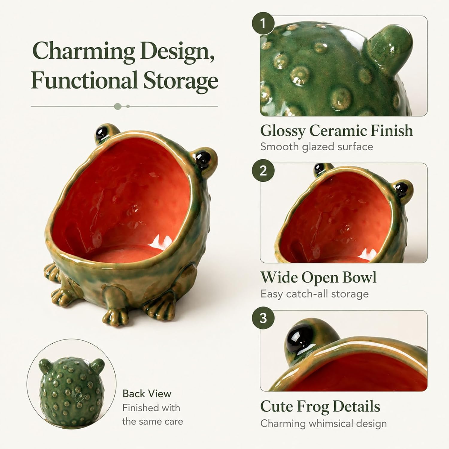 Frog Decorative Bowl, Ceramic Candy Dish for Office Desk, Cute Key Bowl for Entryway Table, Jewelry Dish Ring Holder, Catch All Bowl Trinket Tray, Whimsical Home Decor Frog Gifts for Women