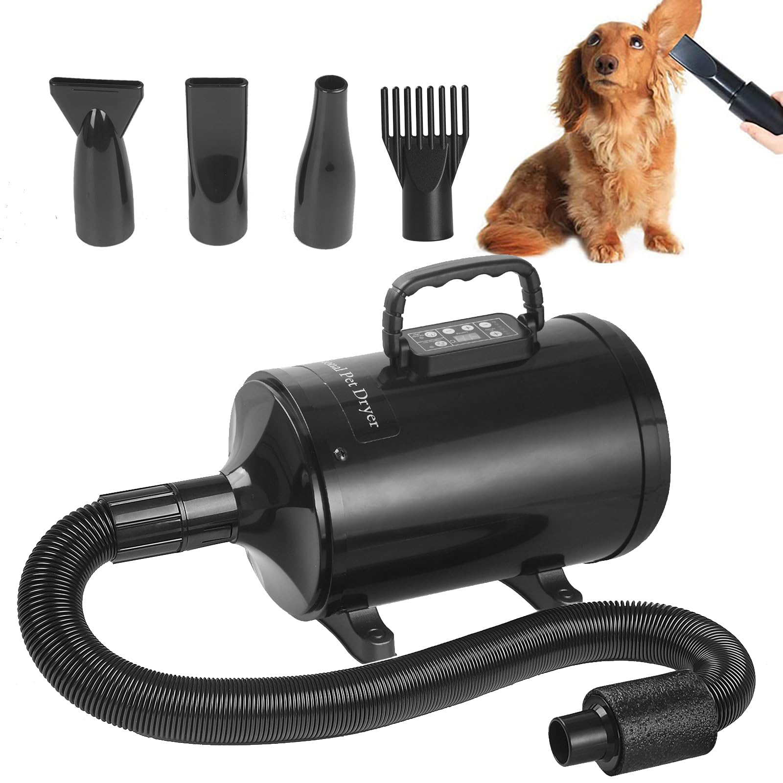 Hoapin Secador de Pelo para Perros 3200 W/ 4.3 HP, Perro Pelo Secador Profesional con Pantalla Digital y 6 Velocidad Ajustable del Viento y Rango de Temperatura de 35 ℃ a 70 ℃