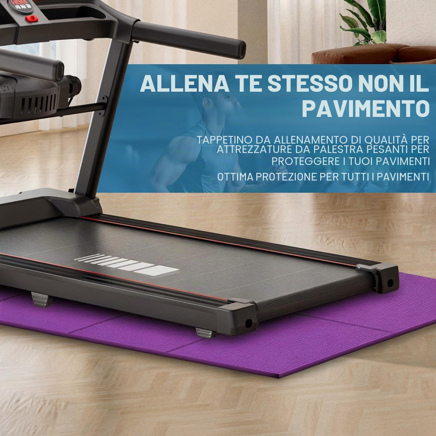 Tappetino protettivo per dispositivi sportivi, fonoassorbente, impermeabile, facile da pulire, 6 mm, in PVC, 173 x 61 x 0,6 cm, per tapis roulant, yoga, cyclette (viola)