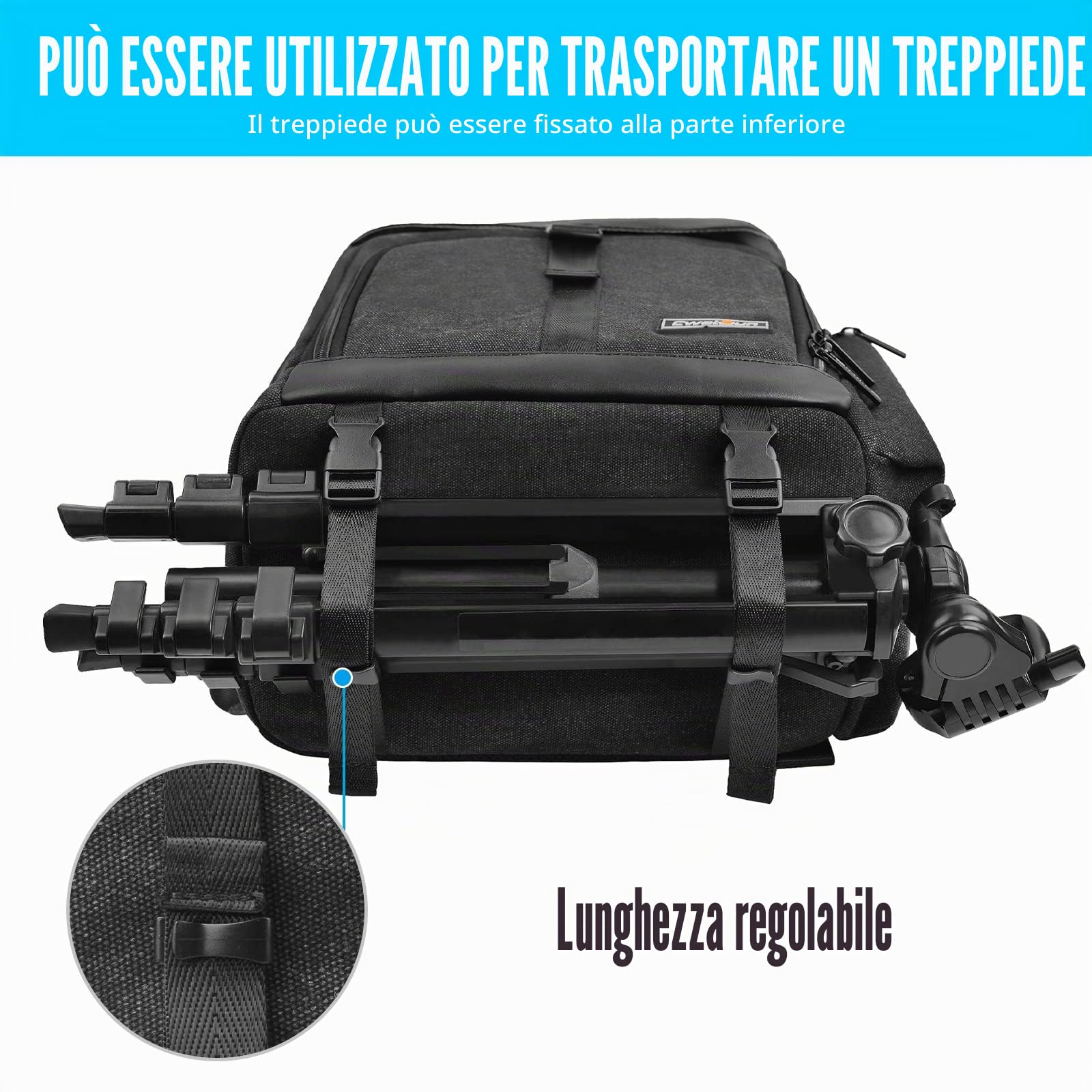 Cwatcun zaino fotocamera borsa in tela per reflex mirrorless Canon Nikon Sony Pentax obiettivo impermeabile fotocamera reflex con 15.6'' scomparto per computer portatile e cinghia treppiede,Nero