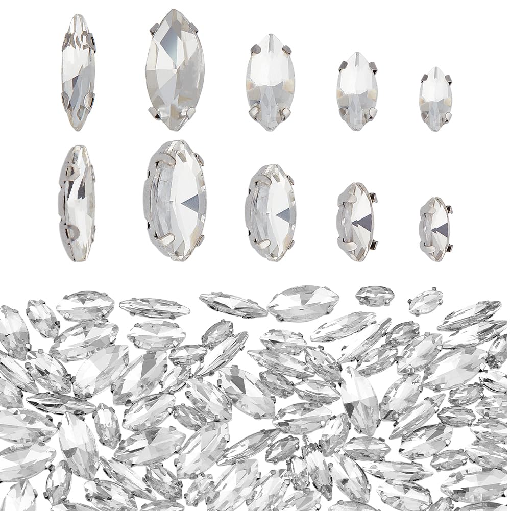 Strass à Coudre GORGECRAFT - 150 Pièces, 6 Formes (larme, œil De Cheval, Rond...) - Pour Customiser Vêtements & Accessoires