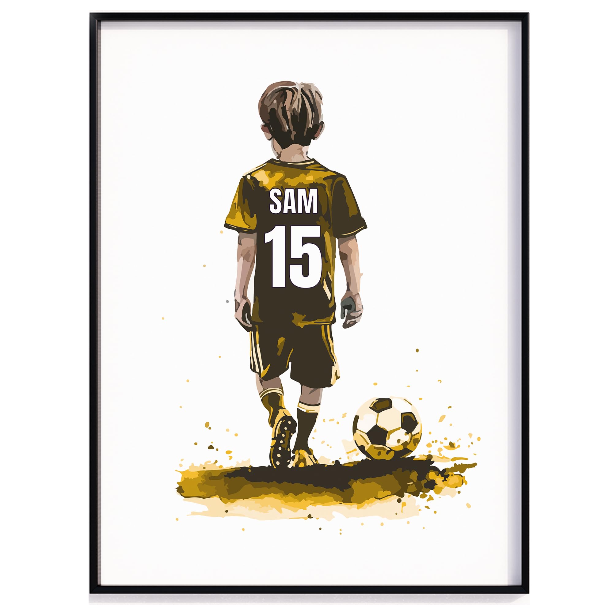 Personalised Football Wall Art Prints, Boys Football Gift, Football Prints Boys Bedroom Decor, Kid Bedroom Football Decor, Football Shirt Name Print (A4, Yellow)