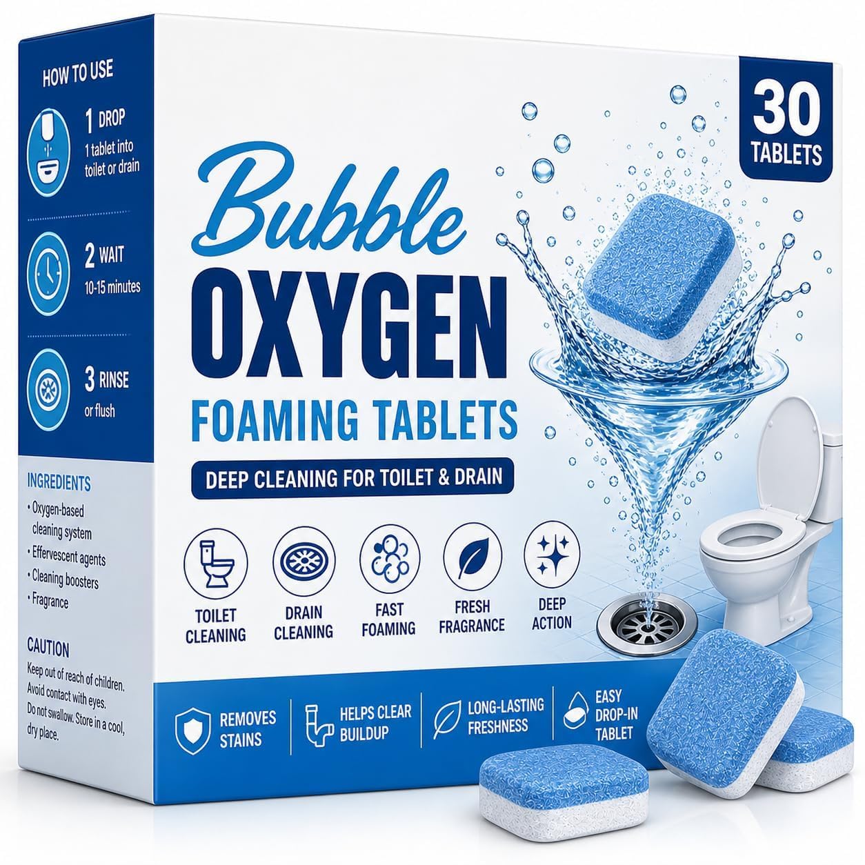 Bubble Oxygen Foaming Tablets for Toilet & Drain Cleaning – Deep Cleaning Effervescent Tablets for Toilet Bowl, Sink & Pipe Cleaning – Odor Removal & Freshness – 30 Tablets (30)-image-40