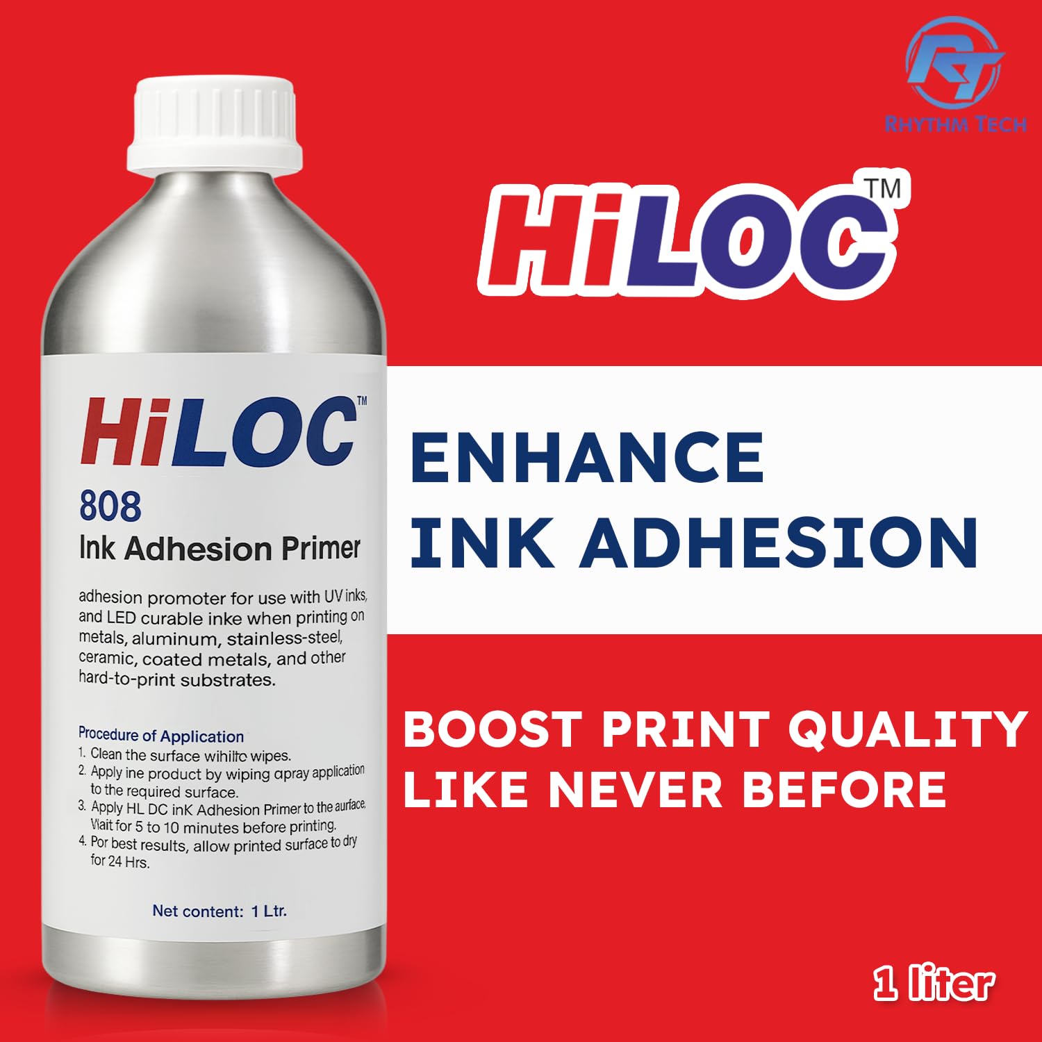 HiLOC 808 Ink Adhesion Primer, 1 Ltr, For Surfaces Like Polypropylene, Ceramic, Metals, Glass, And Painted Metal, For Industrial Use, Flammable Liquid & Vapor (Precoat) 3