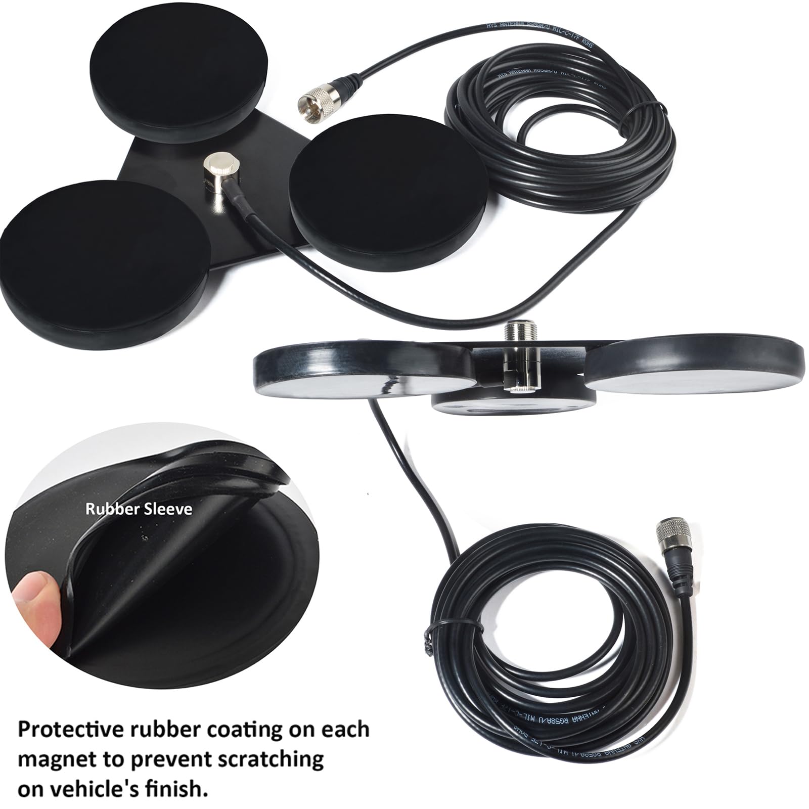 HYS CB-Antennen-Magnethalterung Magnetbasis 5 m RG58-Kabel, PL259-Stecker im Lieferumfang enthalten für Antenne