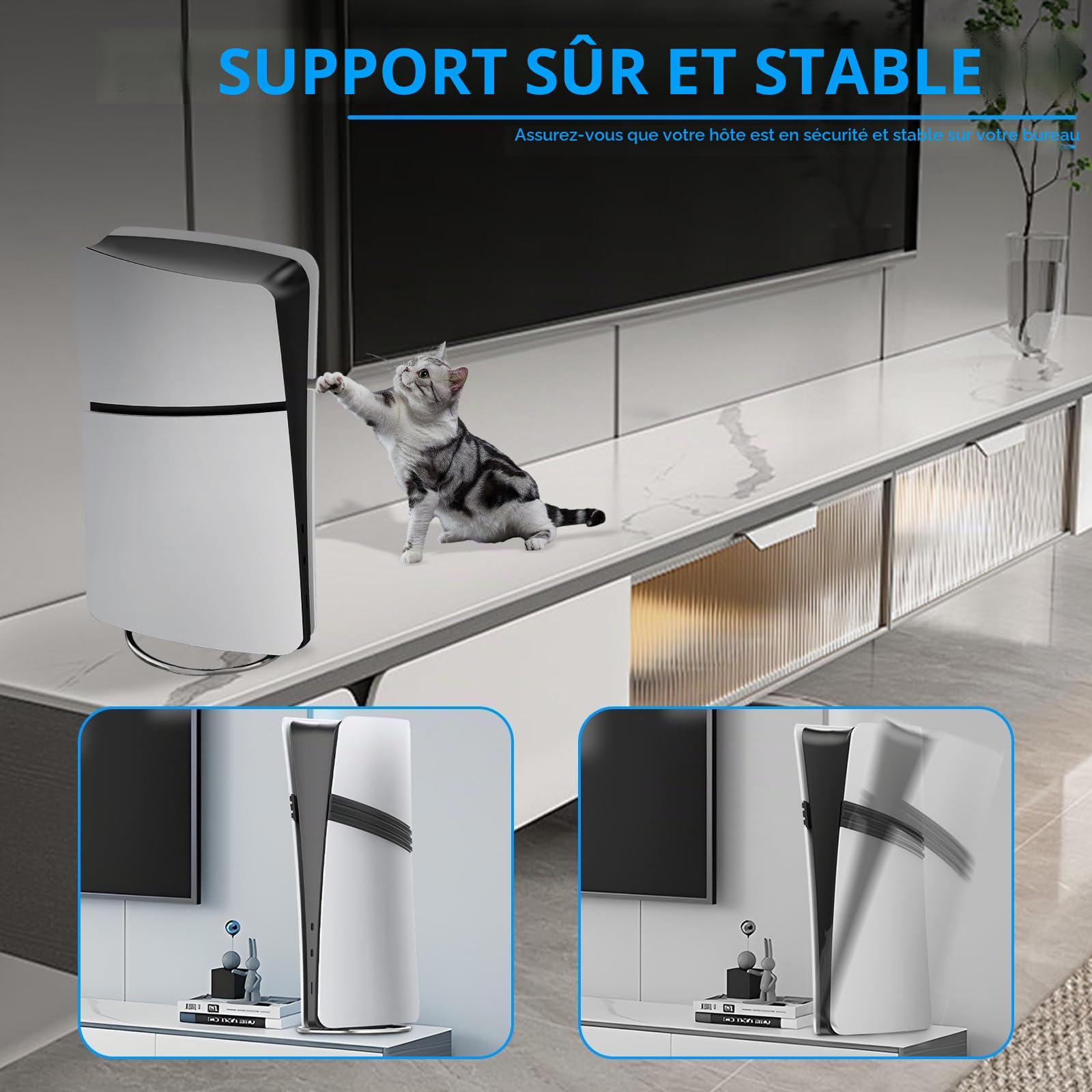 Support Vertical pour PS5 Pro/PS5/PS5 Slim,Socle Vertical pour PS5 Slim avec Tapis Antidérapant et Vis,Socle Slim pour PS5 Pro Offre stabilité et Dissipation de la Chaleur
