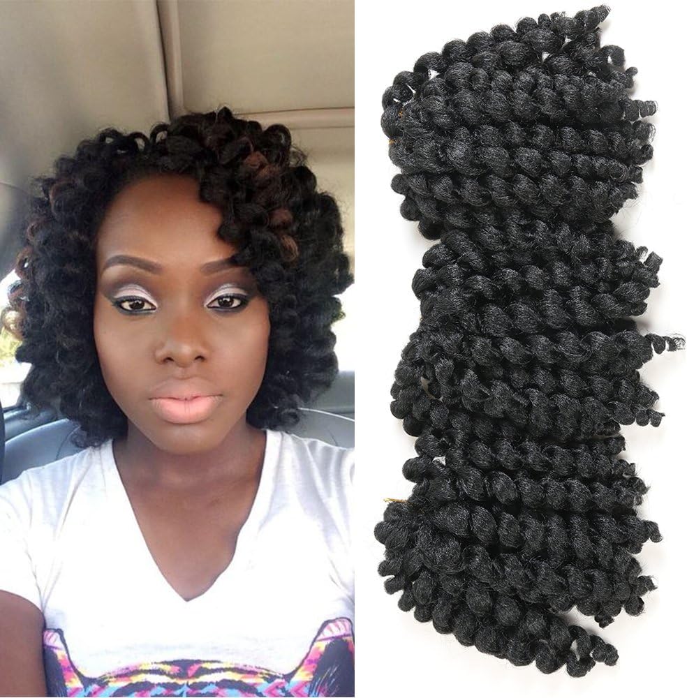 8inches 3 Packs Wand Curl Crochet Hair Jamaican Bounce Synthetic Hair Extension African Collection Crochet Braid (#1B)