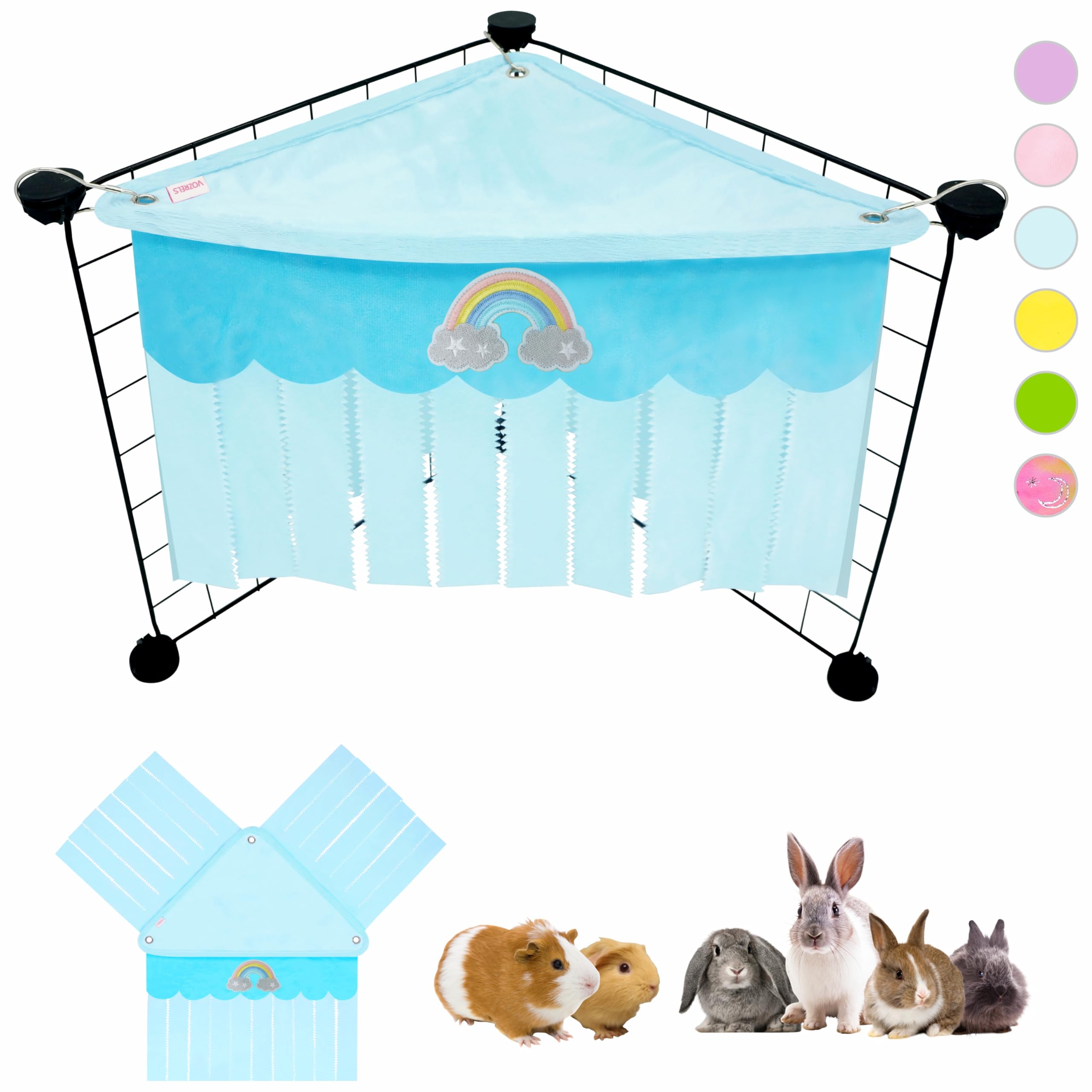 VOZRELS Guinea Pig Hideout, Cute Guinea Pig Corner Fleece Forest Hideaway 3-Side Curtain, Rabbit Hammock Toy and House Bed for Bunny, Ferret, Rat,