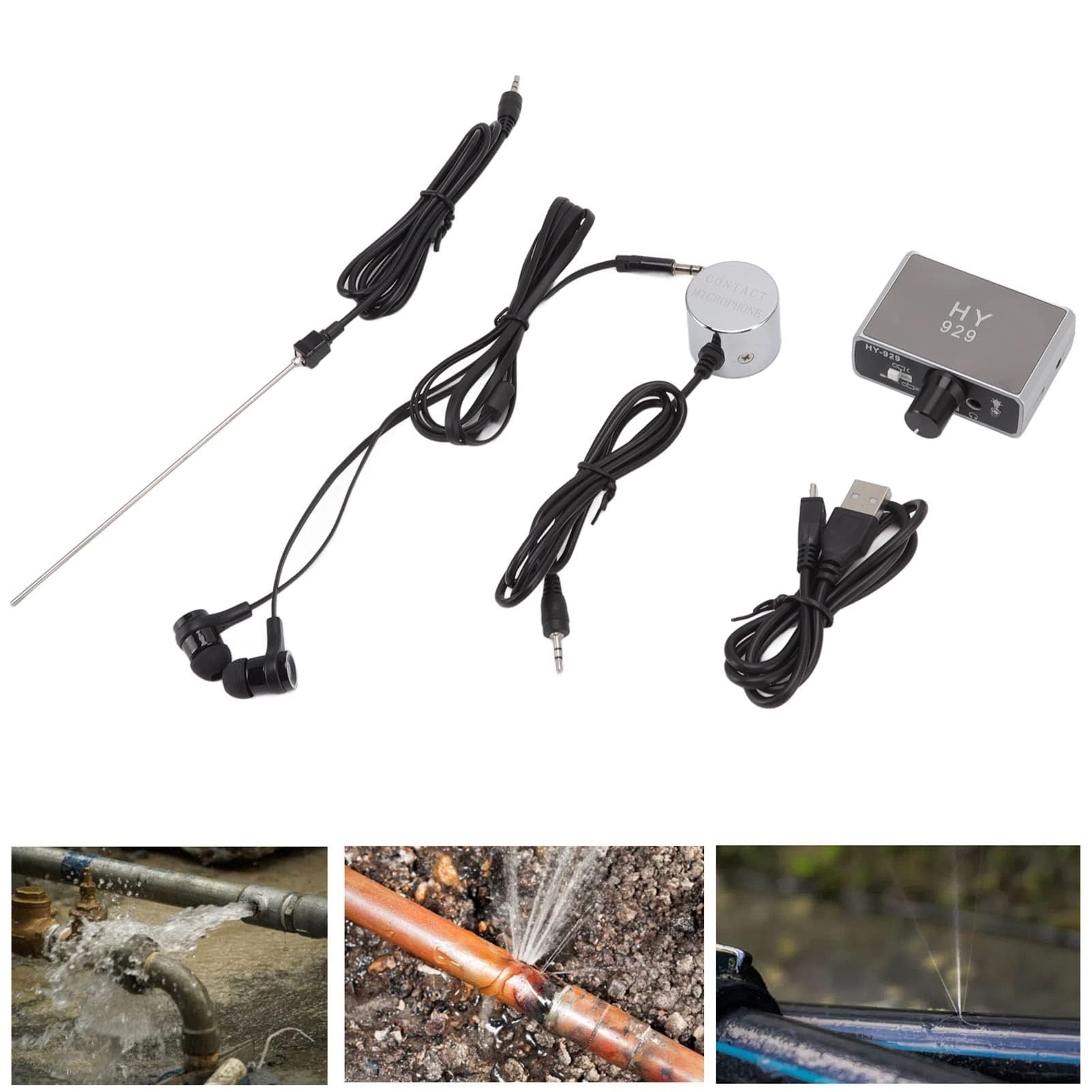 Hztyyier Detector de Fugas de Agua, HY 929 Detector de Fugas de Tubería de Agua Detector de Fugas de Tubería de Agua Dispositivo de Detección de Fugas de Ingeniería de Plomería
