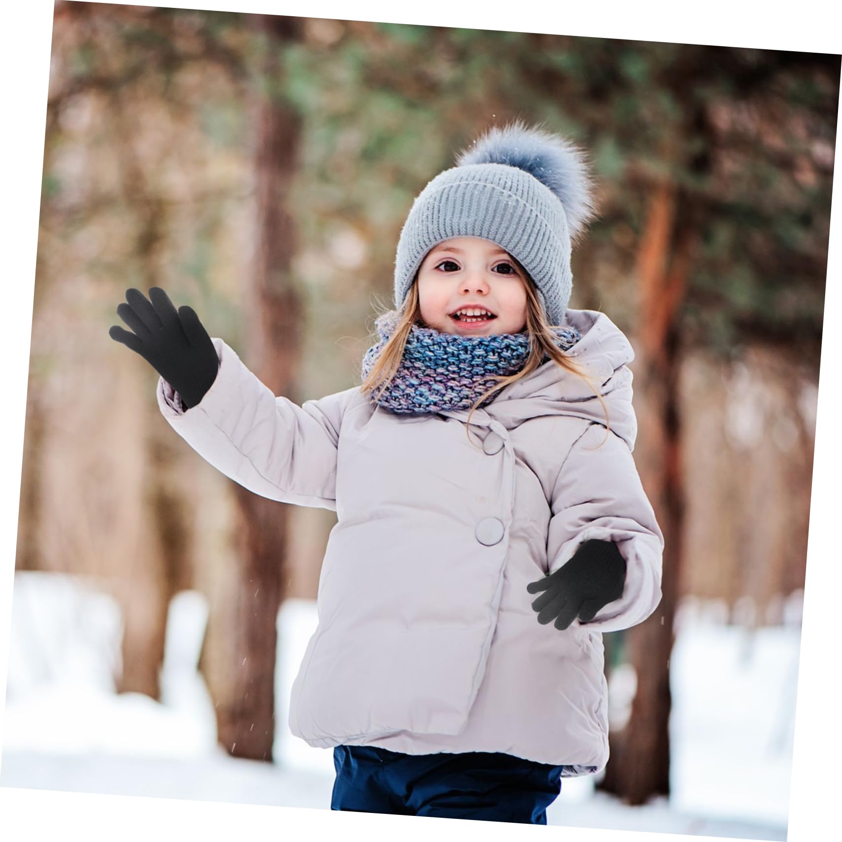 Abaodam Guantes de Invierno para Niños de 4 a 12 Años, de Tejido Negro, Cálidos y Cómodos, Ideales para Estación E Invierno en Actividades al Aire Libre