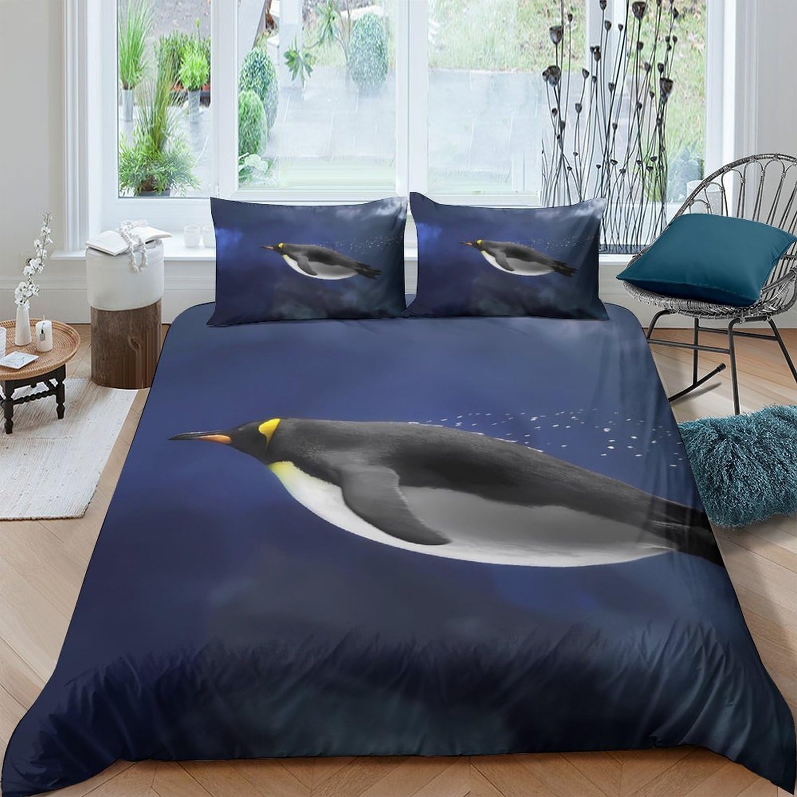 Ctjqhvkz Style-9 3D Printed Penguin Ocean Fitted Sheet Microfiber Soft Breathable Night Sky Mattress Cover For Bedroom Dorm Decor Single（135X200cm）