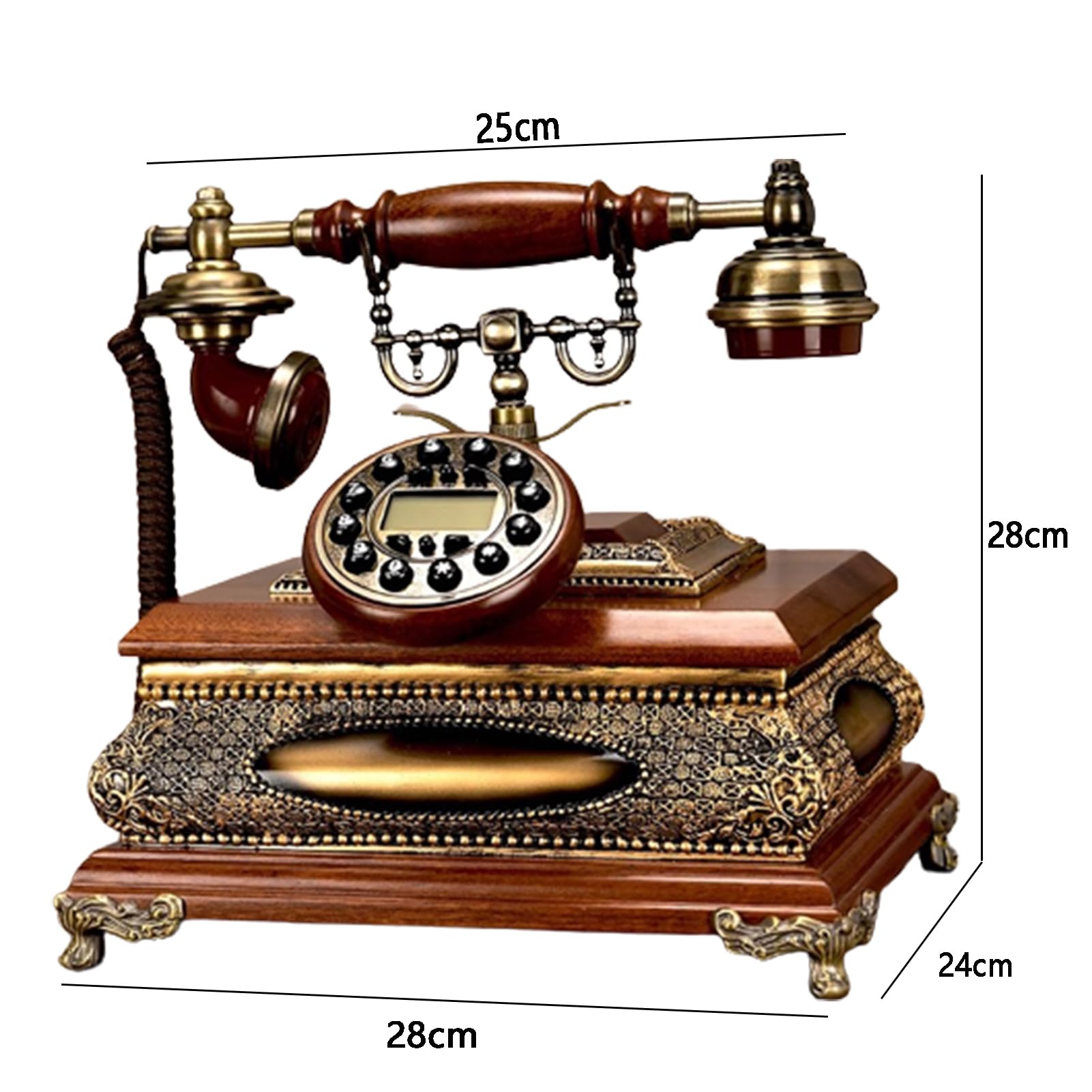 Luksusowy telefon stacjonarny z drewna, retro telefon przewodowy z przyciskiem do dekoracji domu/biura