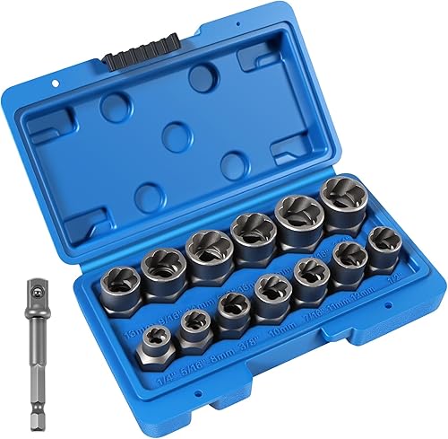 Kit extractor de pernos de 13+1 pieza, juego de extractor de pernos y tuercas de oreja, juego de dados extractor de 38 pulgadas, SAEmétrico para