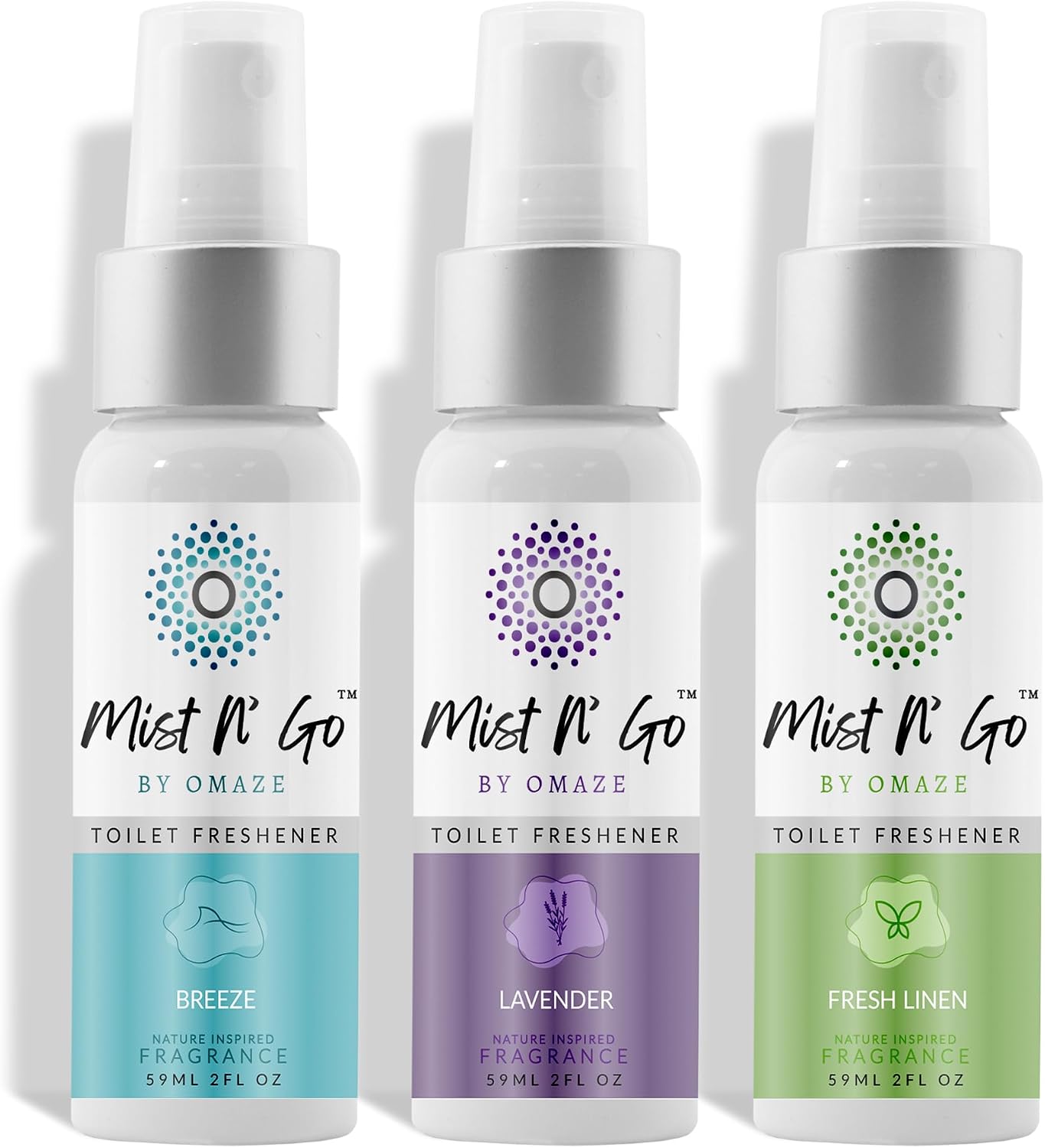 Mist N' Go by OMAZE Pack of 3 Scent Toilet Spray for Poop - Bathroom Spray Odor Eliminator Use Before You Sit On Toilet - Bathroom Poop Spray For Toilet Use - Mix Popular Regular Size (2oz x3)