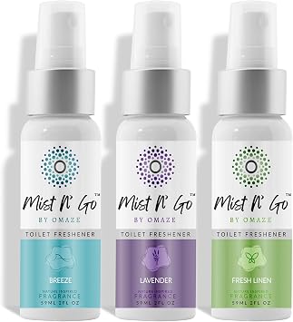 Mist N Go by OMAZE Pack of 3 Scent Toilet Spray for Poop - Bathroom Spray Odor Eliminator Use Before You Sit On Toilet - Bathroom Poop Spray For Toilet Use - Mix Popular Regular Size 2oz x3
