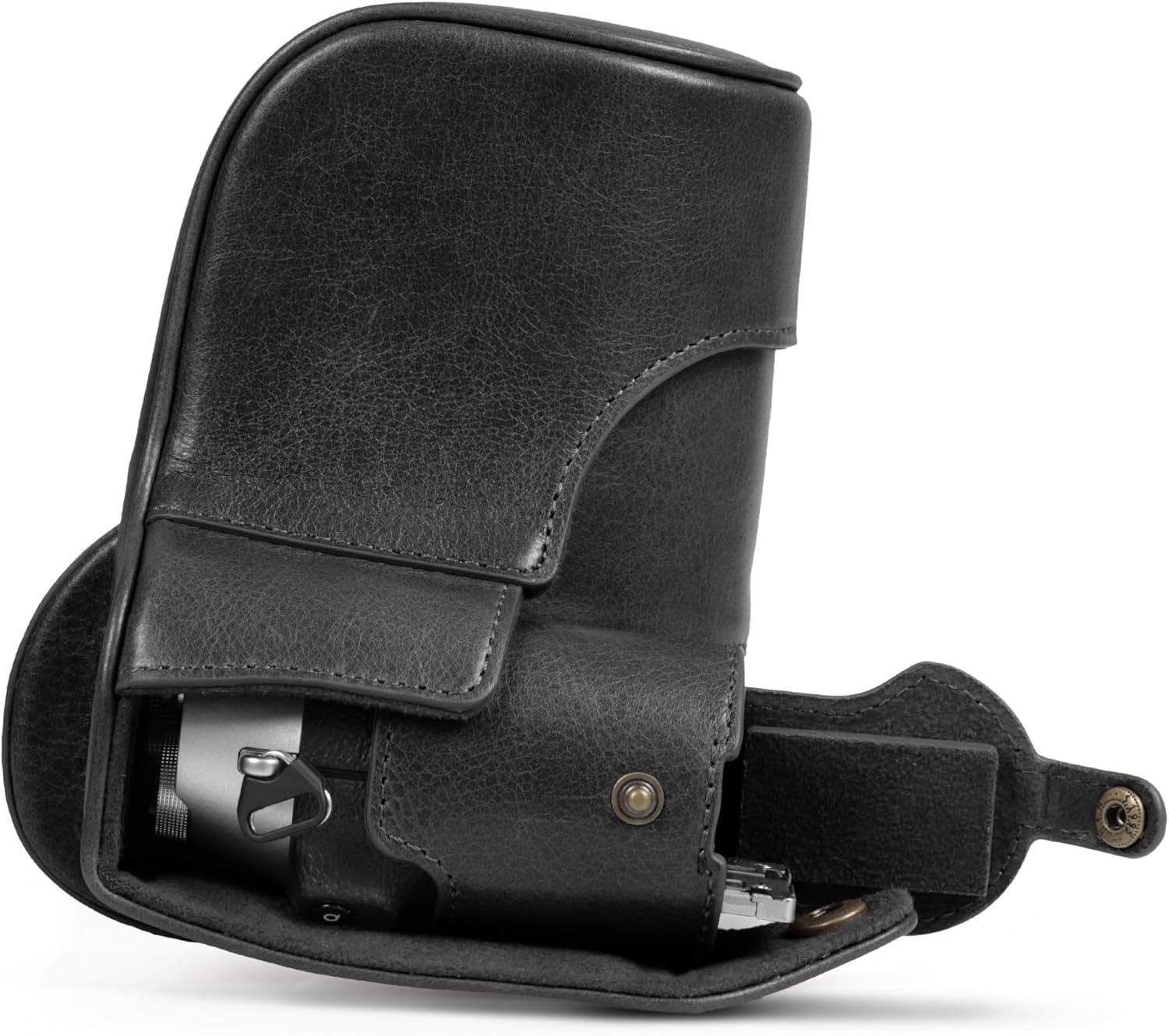 MegaGear Genuine Leather Camera Case for Fujifilm X-T50 (16-50mm & 18-55mm)- Stylish and Protective - Black