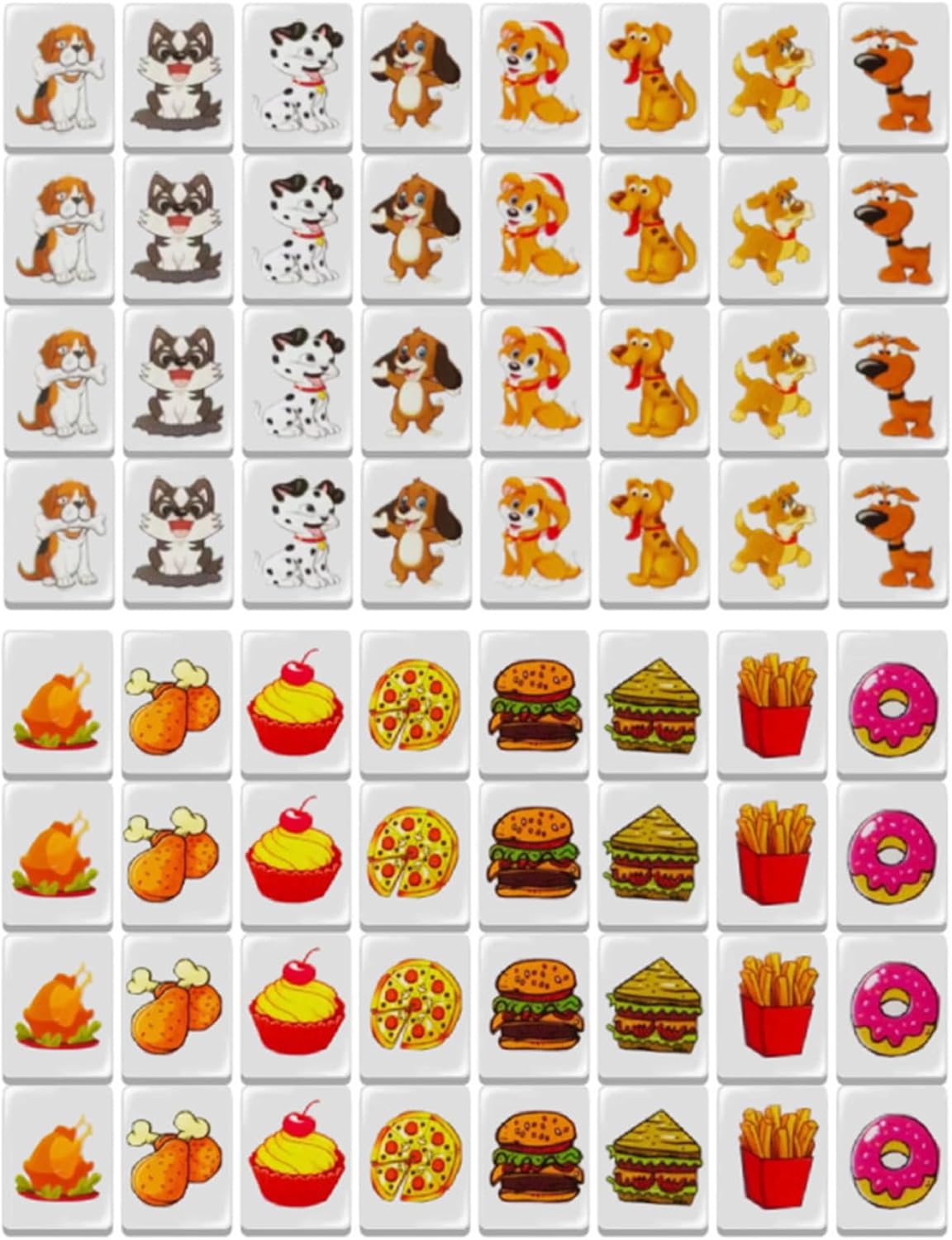 Push Tile Game 64 Pcs Set, Adorable Dog and Food Patterned Mahjong Tile Set Plastic, 1.2x0.9x0.6 Inch Push Game for Kids Adults