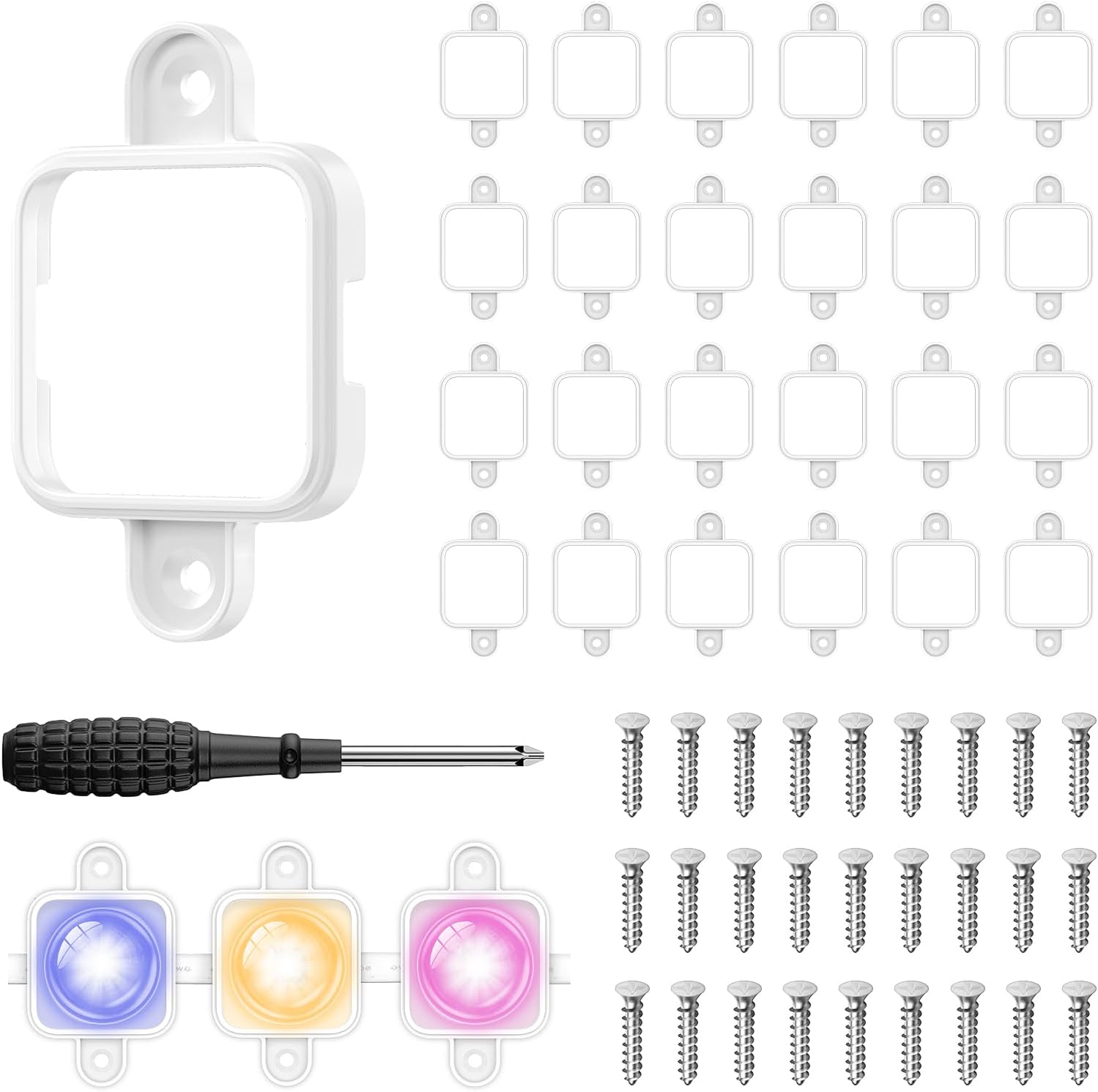 76 Set Light Clips for Govee H705 Outdoor Lights, Fixed Mounting Brackets for Govee Outdoor Lights, Light Clips with Screws, Comes with Screwdriver and 160 Screws (76, White)